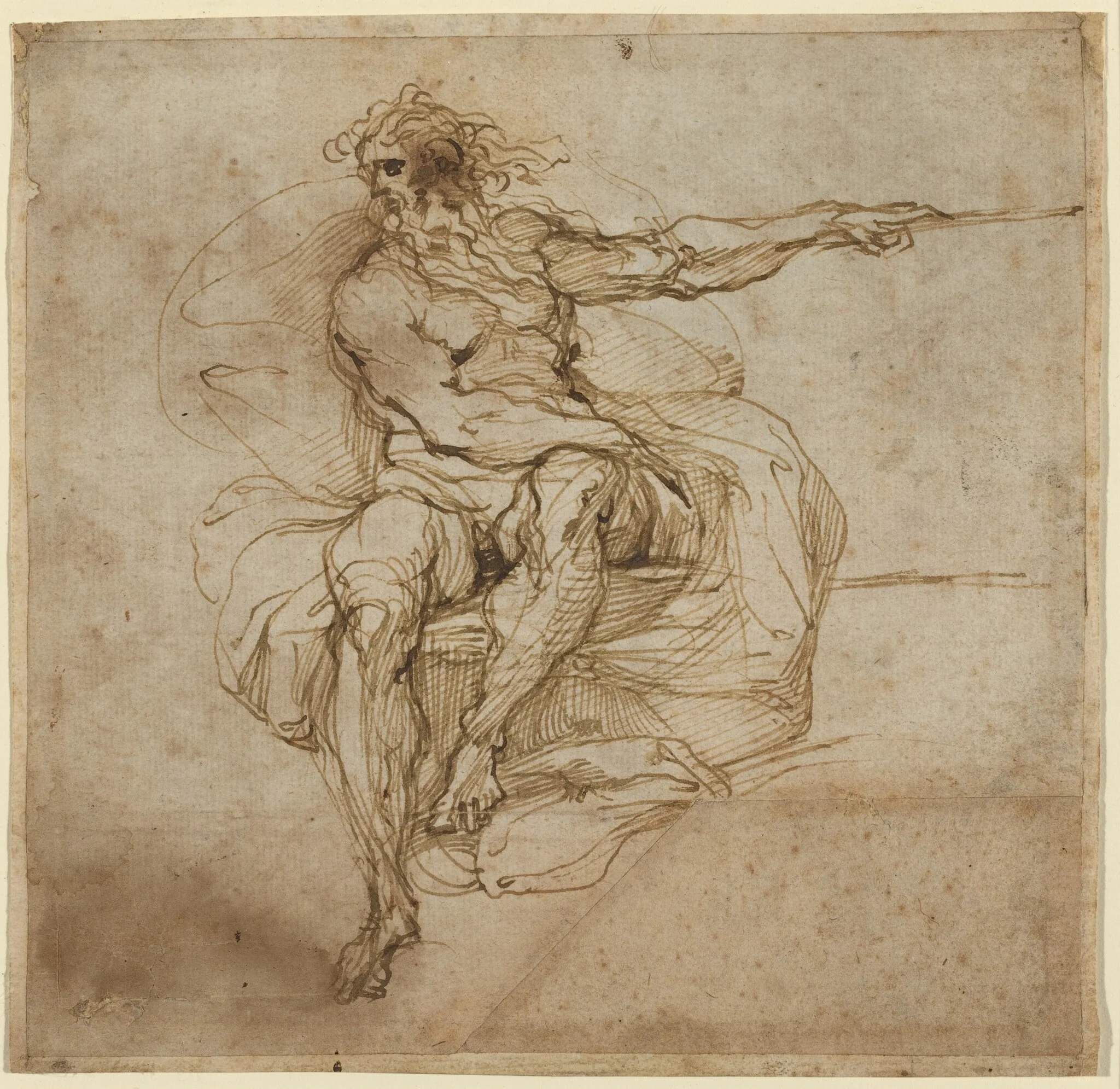 Seated Male Nude [recto], by Agostino Carracci, ink, 1601