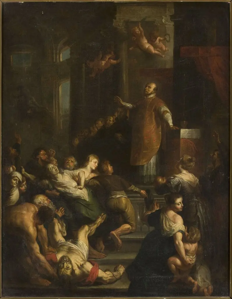 Saint before an altar