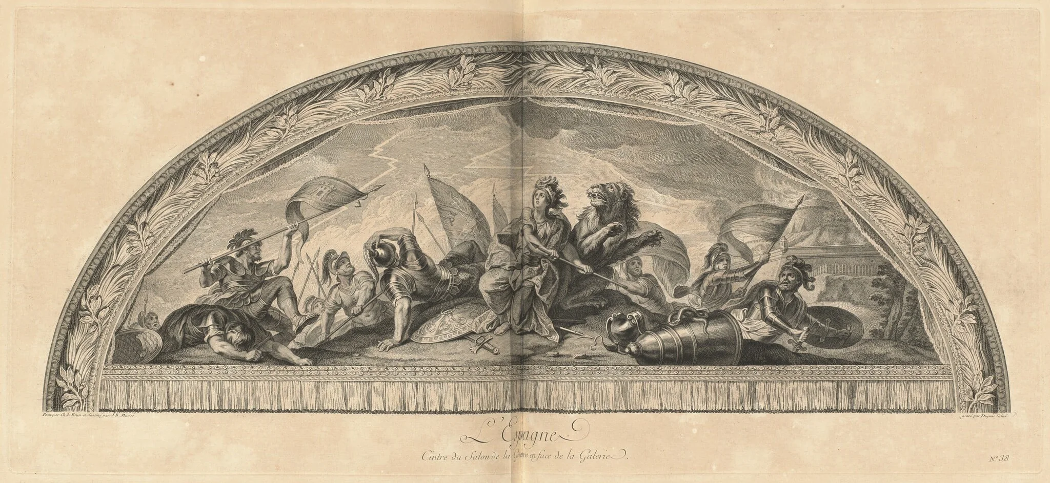 L'Espagne Cintre du Salon de la Guerre en face de la Galerie (Spain, Center of the Salon of War Opposite the Gallery) [pl. 38], by Jean-Baptiste Massé, ink, 1752