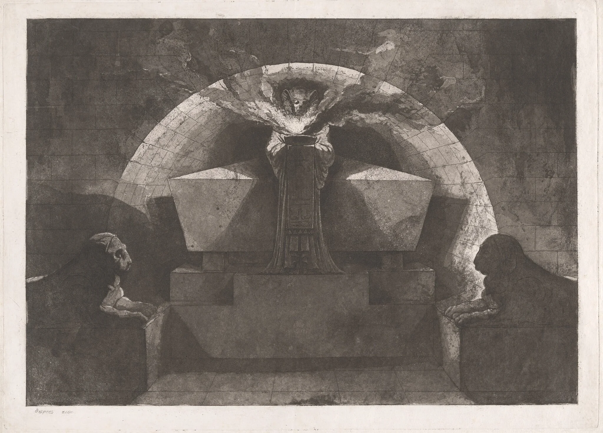 Tomb with Death Standing, by Louis Jean Desprez, ink, 1782