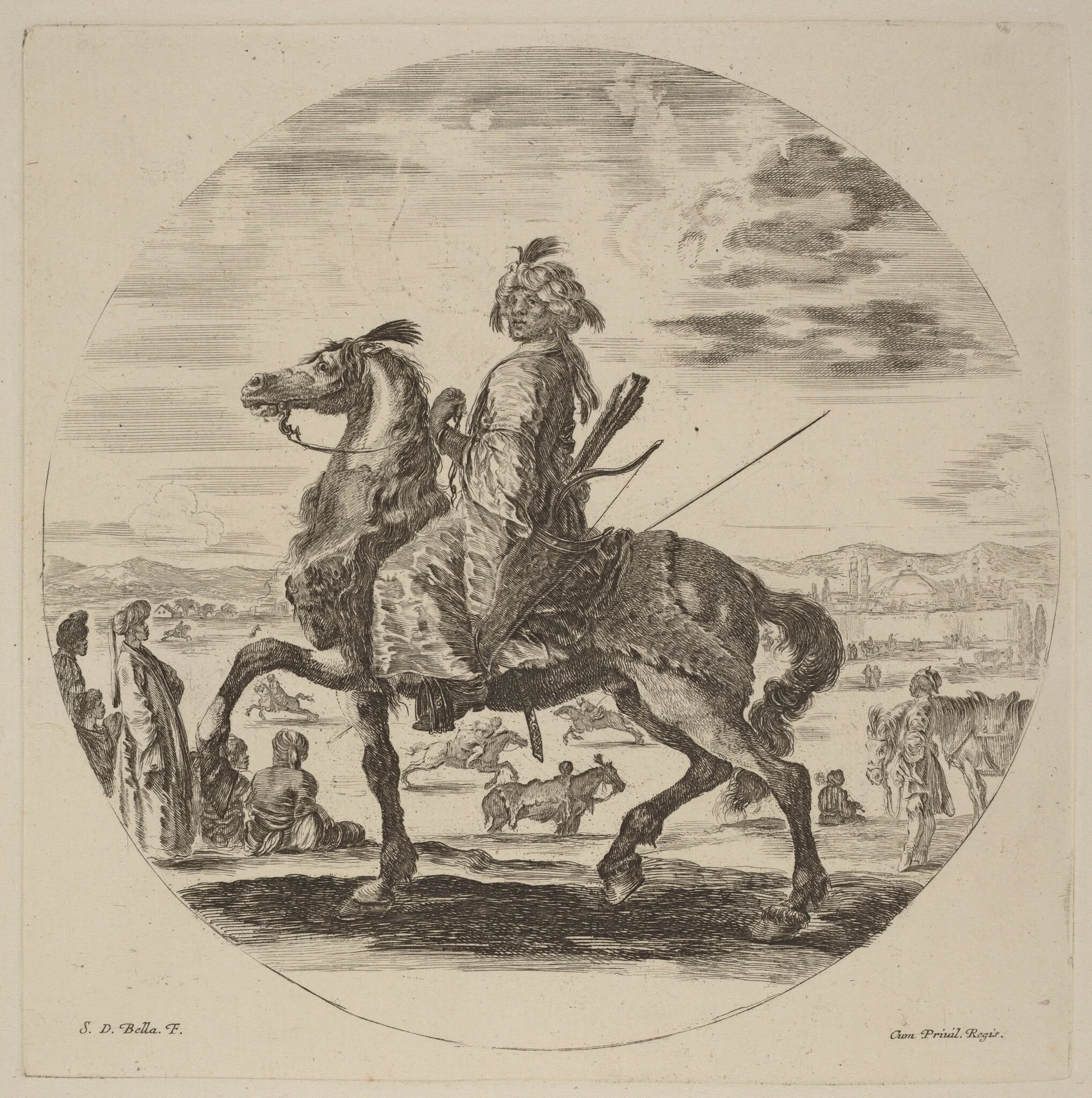 Moorish Cavalier, by Stefano Della Bella, ink, 1637