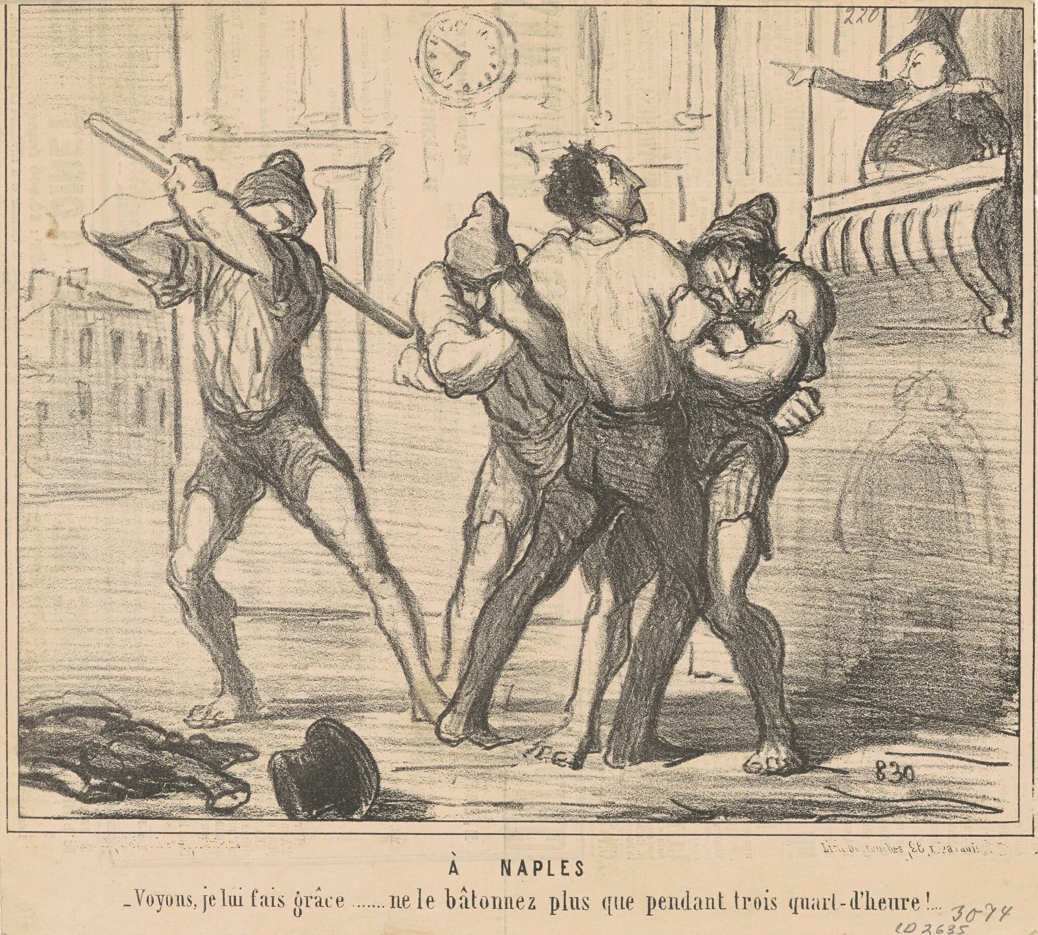 A  Naples: Voyons, je lui fais grace ..., by Honoré Daumier, ink, 1855