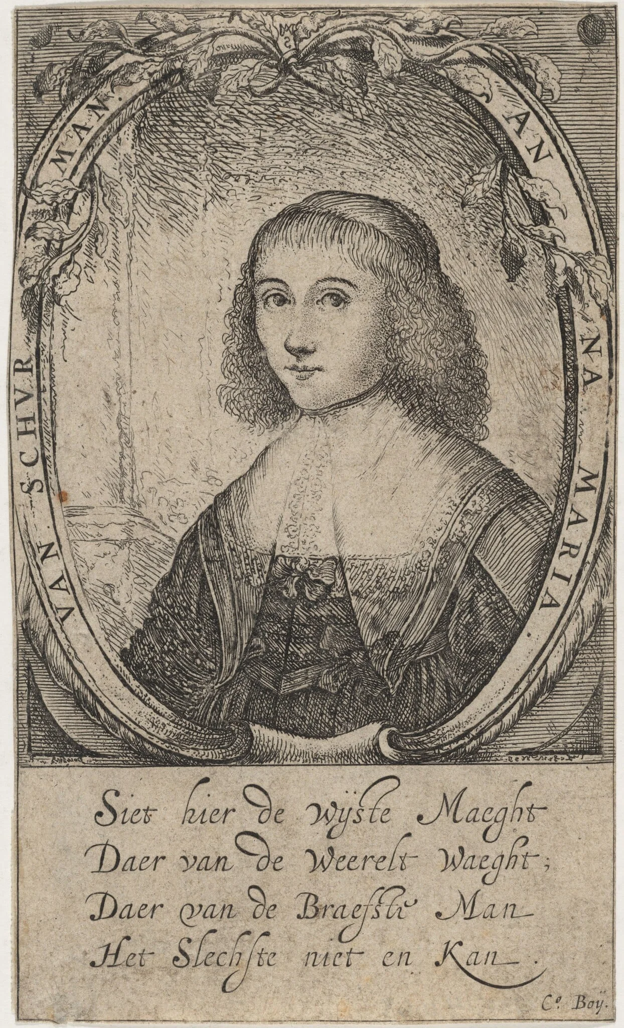 Anna Maria van Schurman, by Paulus Lesire, ink, 1643