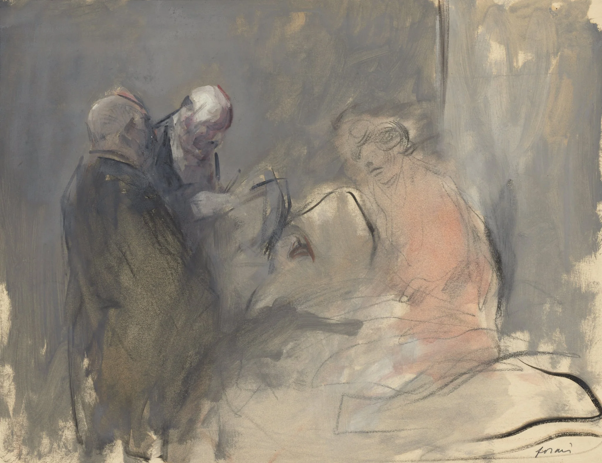 In the Hospital (recto), by Jean-Louis Forain, 1892