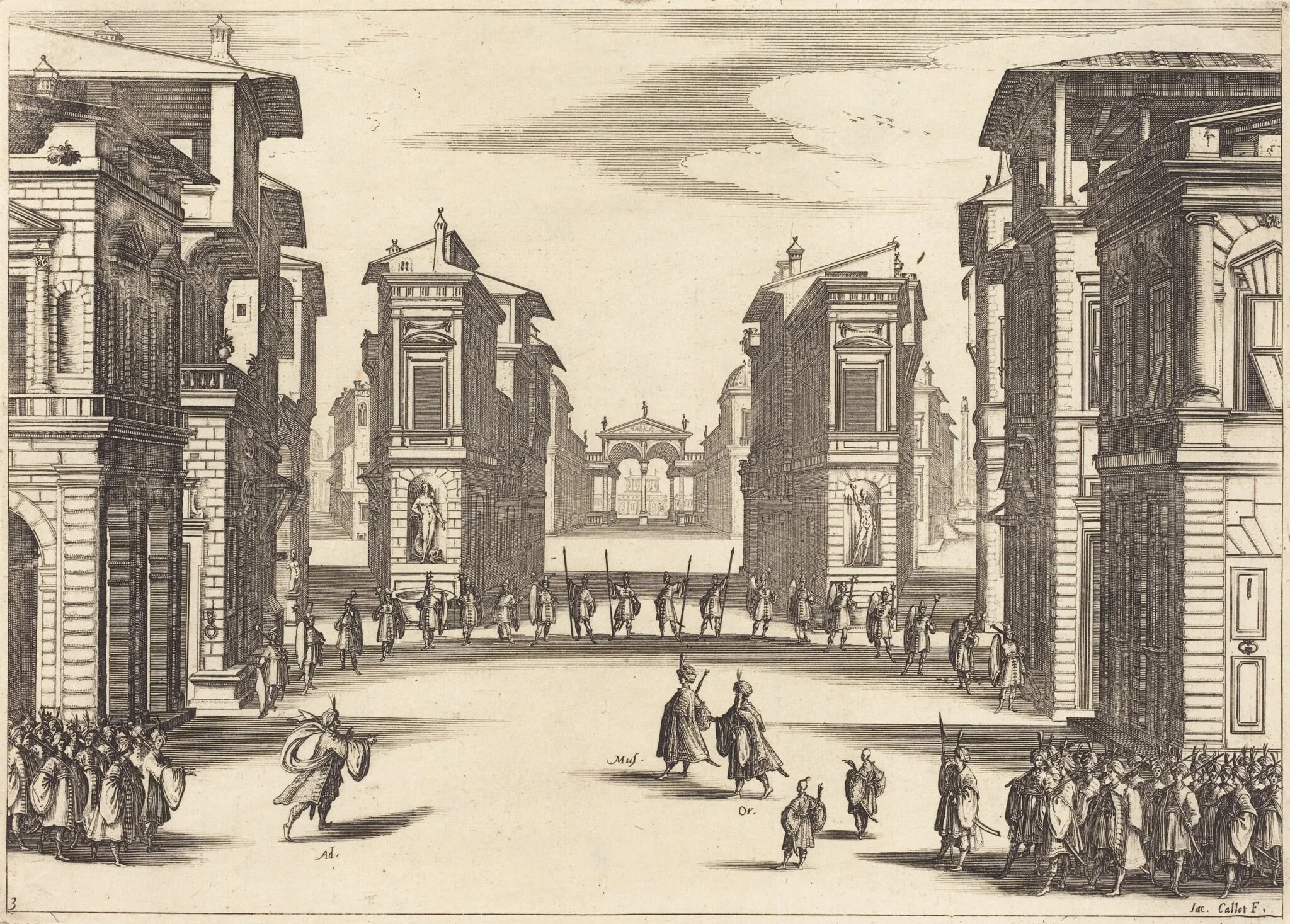 Il Solimano, Act III, by Jacques Callot, ink, 1620