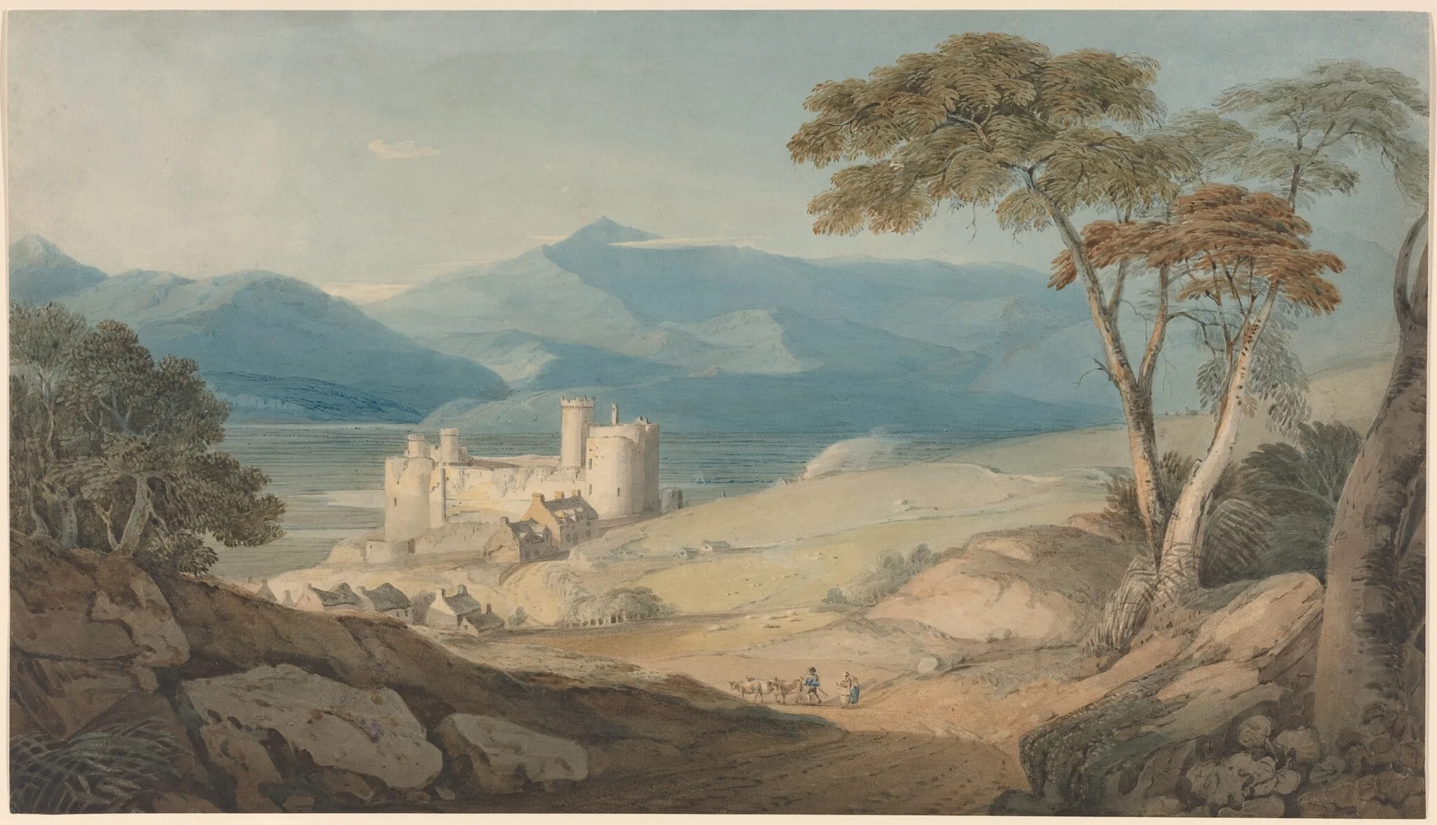 Harlech Castle and Snowdon, by John Varley, graphite, 1805