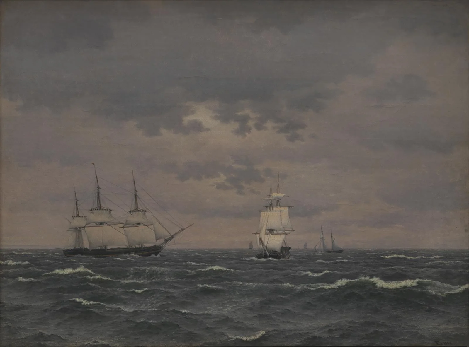 A Corvette Reefing Sails in a Freshening Wind and some other Ships, by Unknown artist, 1836