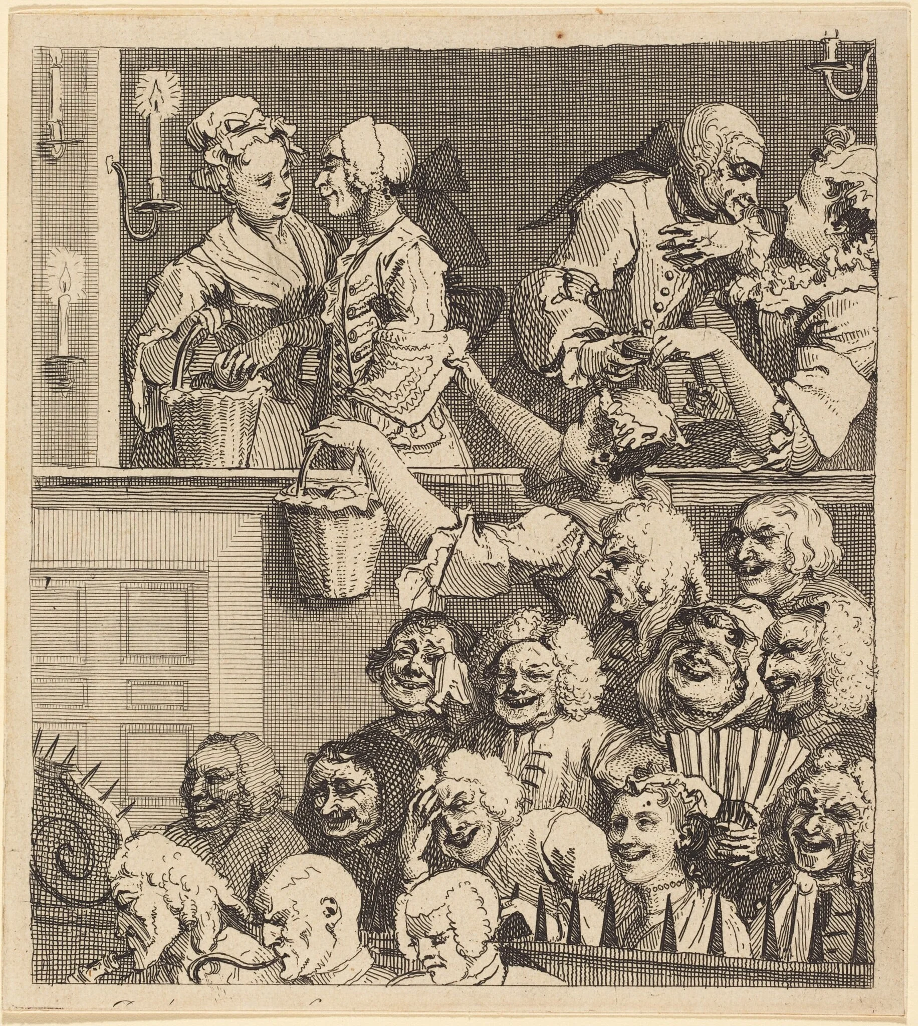 The Laughing Audience, by William Hogarth, ink, 1733