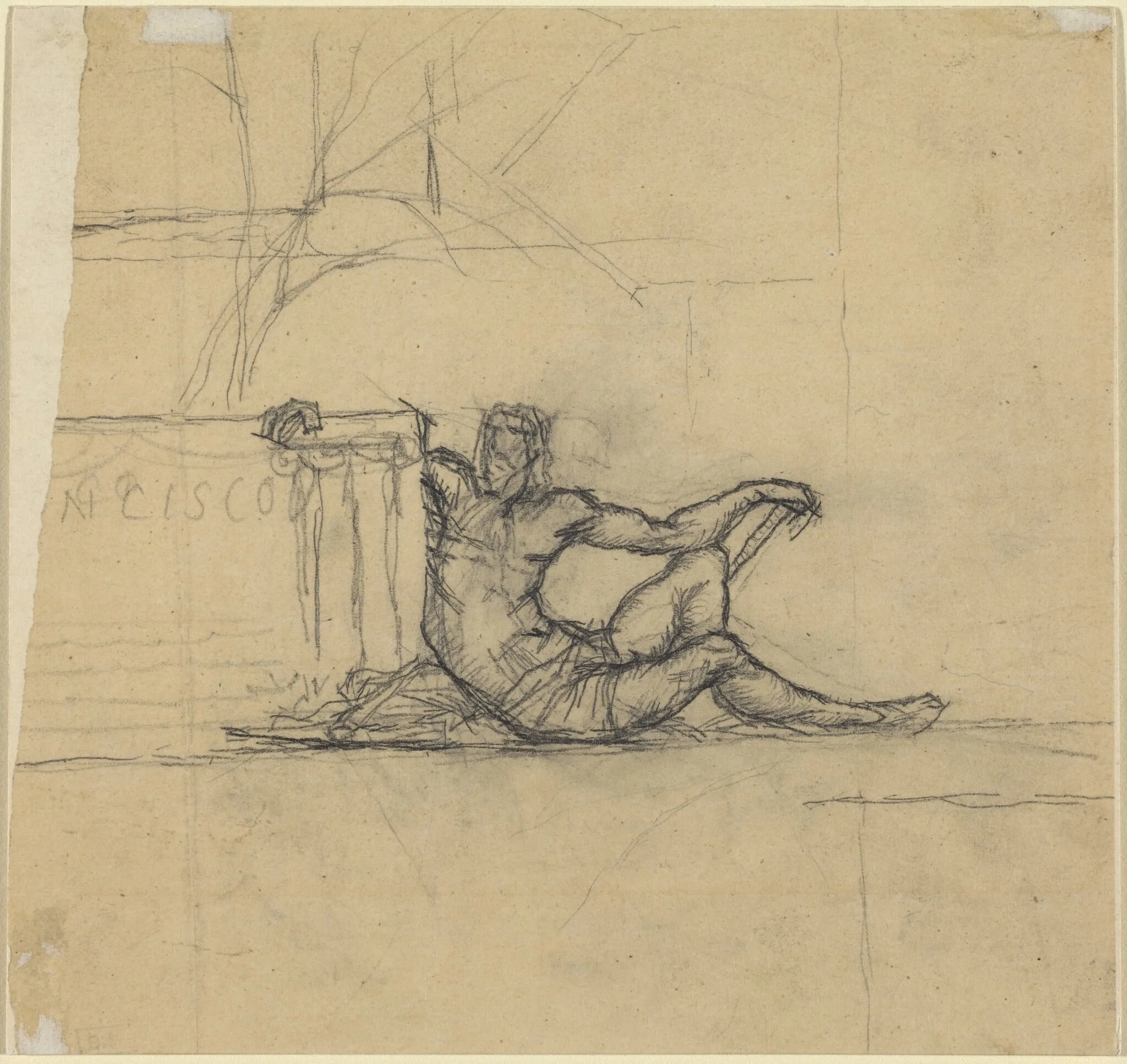 Seated Male Figure for "San Francisco", by Charles Meryon, graphite, 1856