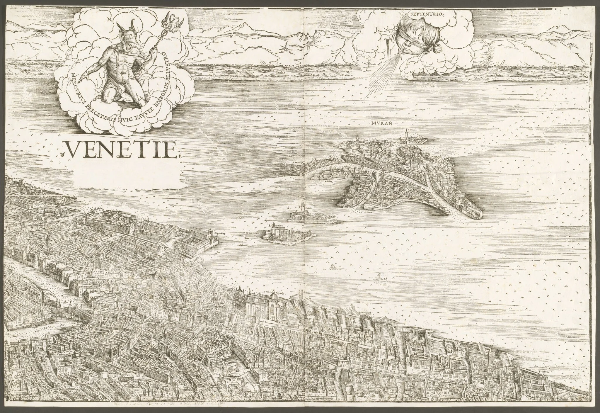 View of Venice [upper center block], by Jacopo de' Barbari, ink, 1500