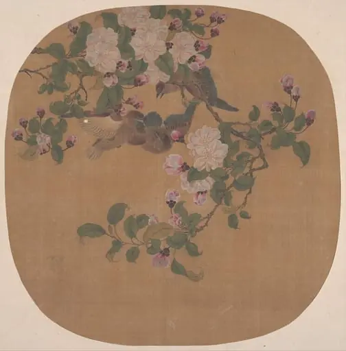 清   佚名   山禽海棠   扇|Flowers with Birds