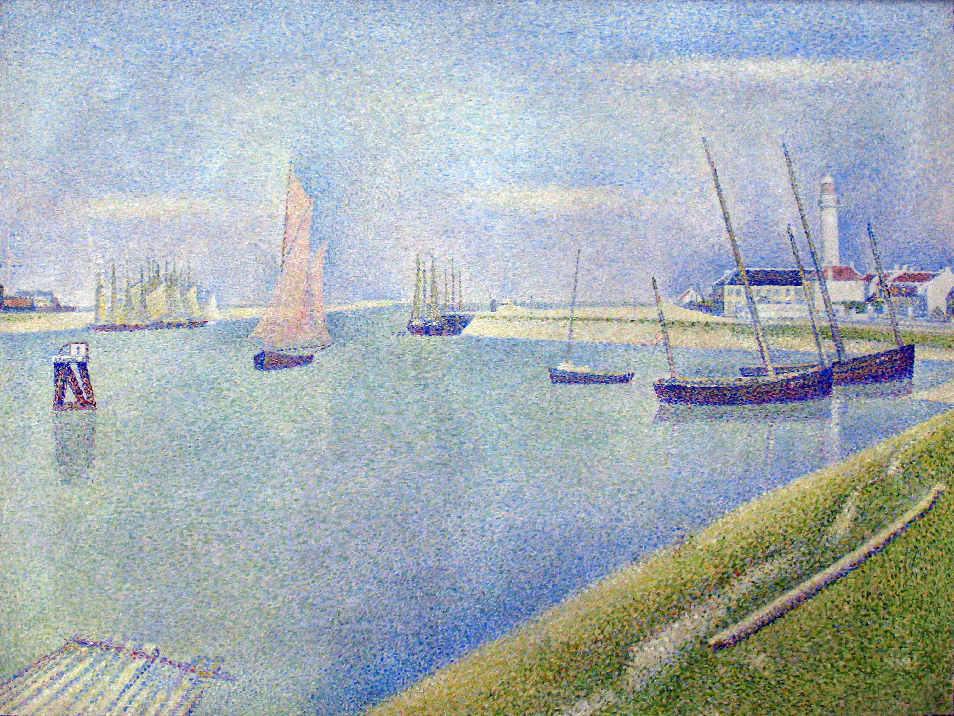 The Gravelines Channel, towards the sea, by Georges Seurat, oil, 1896