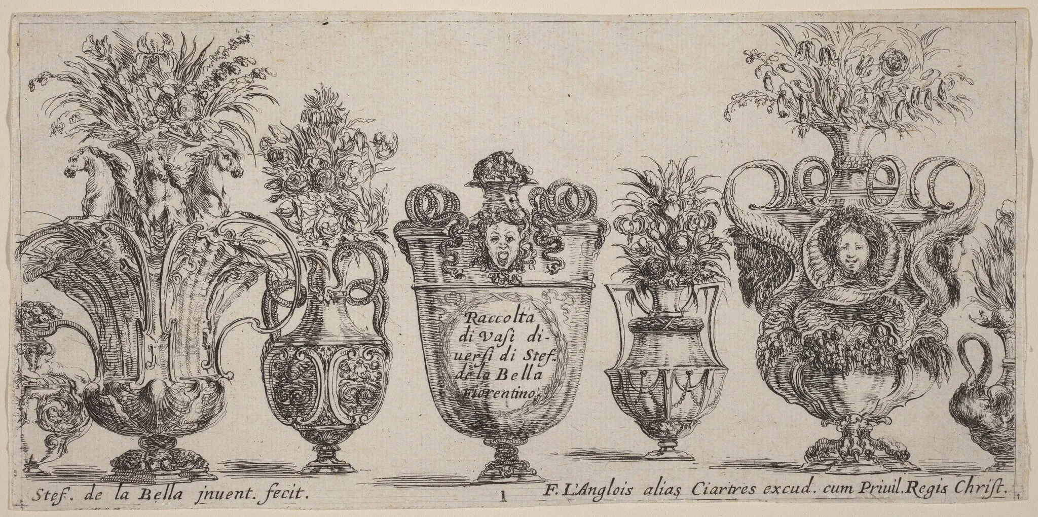 Fantastic Vases, by Stefano Della Bella, ink, 1646