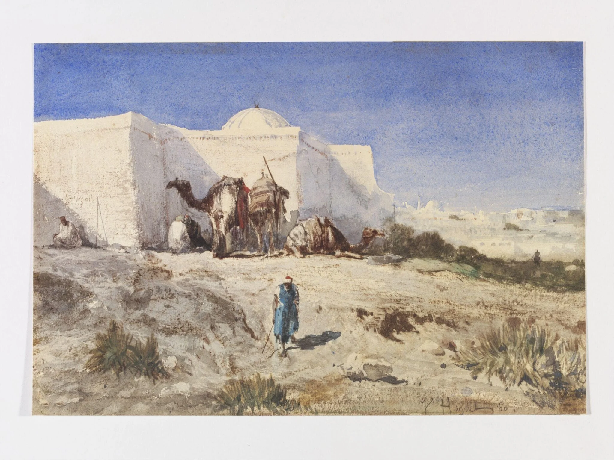 Arabs and camels beside a Tomb, Algeria[?]