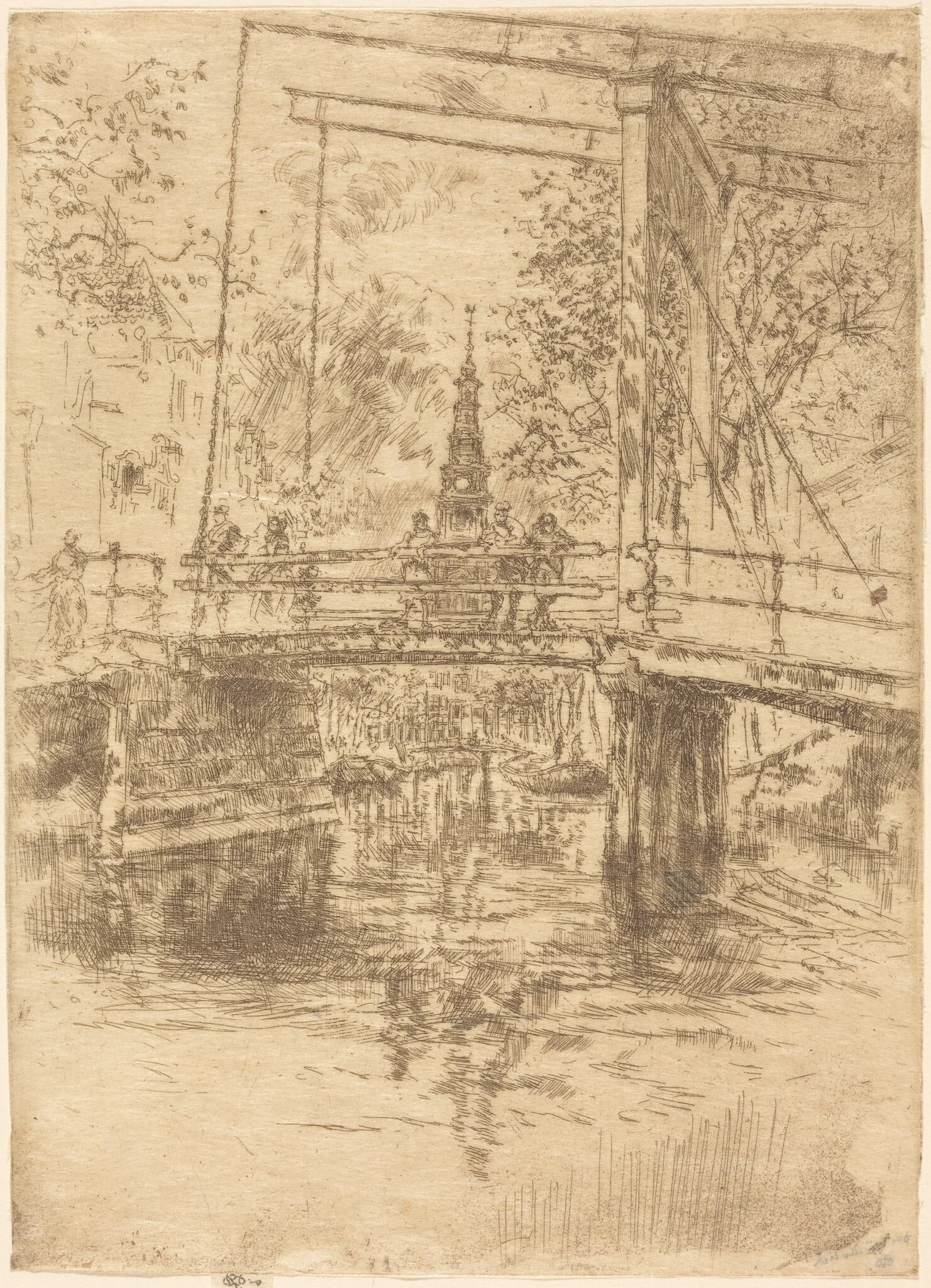 Little Drawbridge, Amsterdam, by James McNeill Whistler, ink, 1889