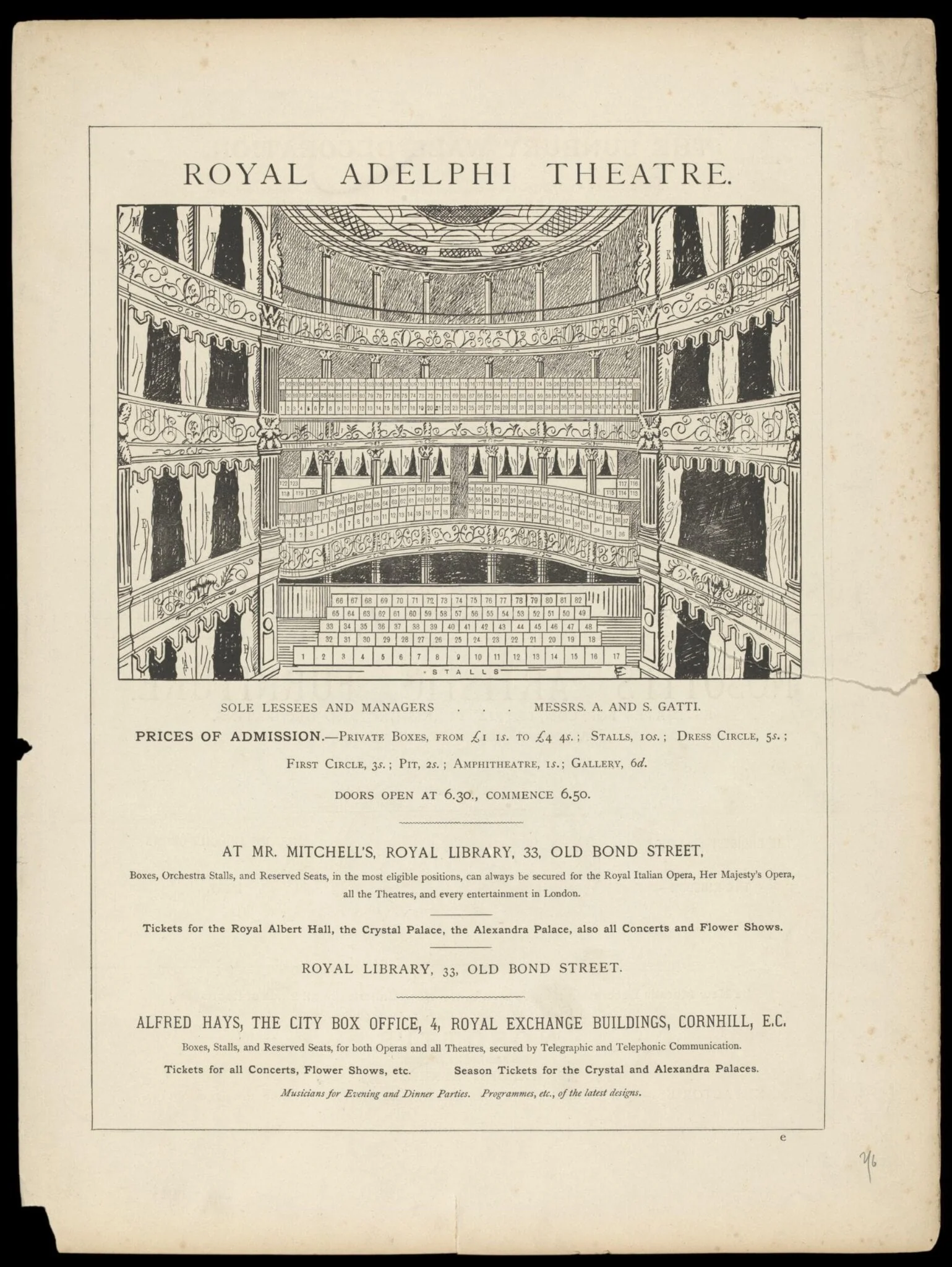 Seating plan for the Royal Adelphi Theatre ca.1880