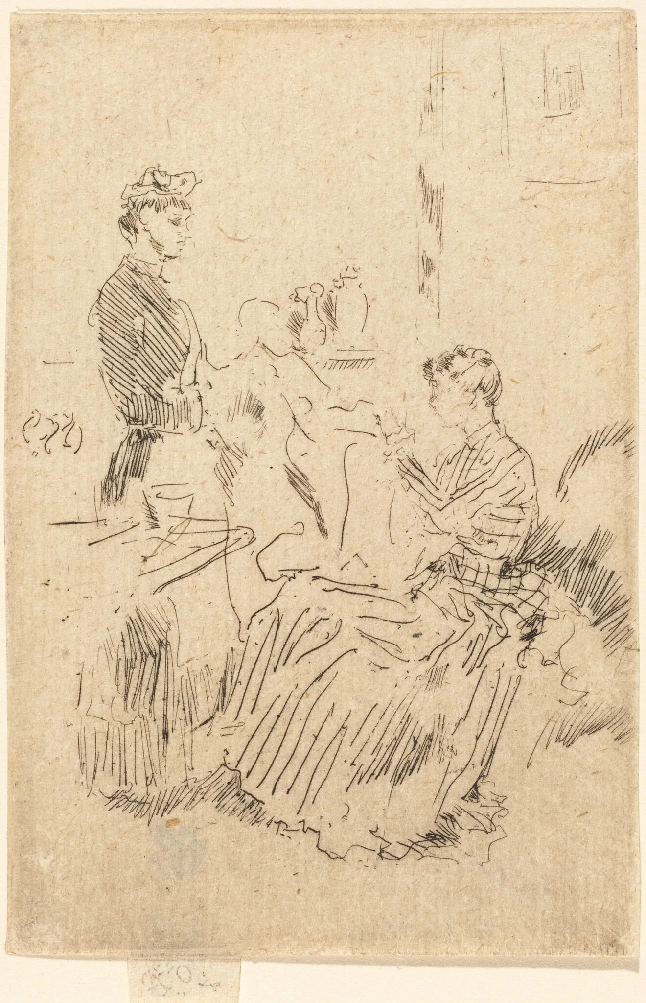 The Seamstress, by James McNeill Whistler, ink, 1885