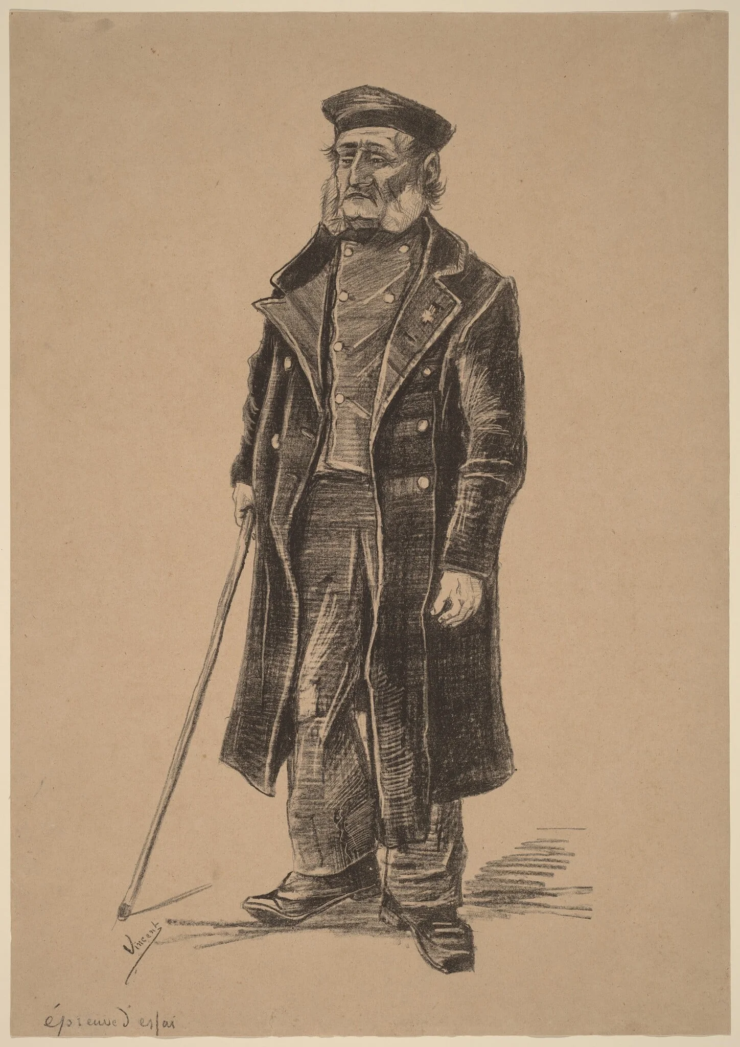 Orphan Man, Standing, by Vincent van Gogh, crayon, 1882
