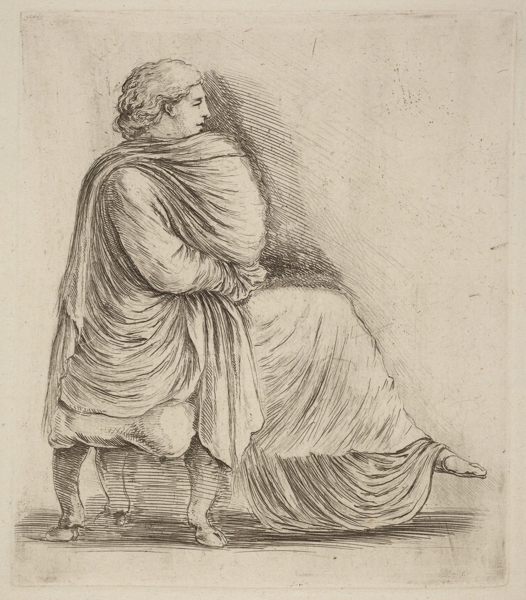 Woman Seated on a Stool, by Stefano Della Bella, ink, 1637