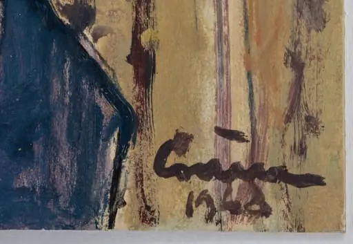 Portret de băiat pe o sofă, văzut până la genunchi, cu mâinile aduse în poală. Are părul scurt, este îmbrăcat cu cămașă verde cu mâneci lungi și pantaloni lungi albaștri. Fundal gri. Ușoară disproporție în construirea personajului prin capul mic în comparație cu corpul. Semnat și datat cu brun, dreapta jos: Craiu 1968.