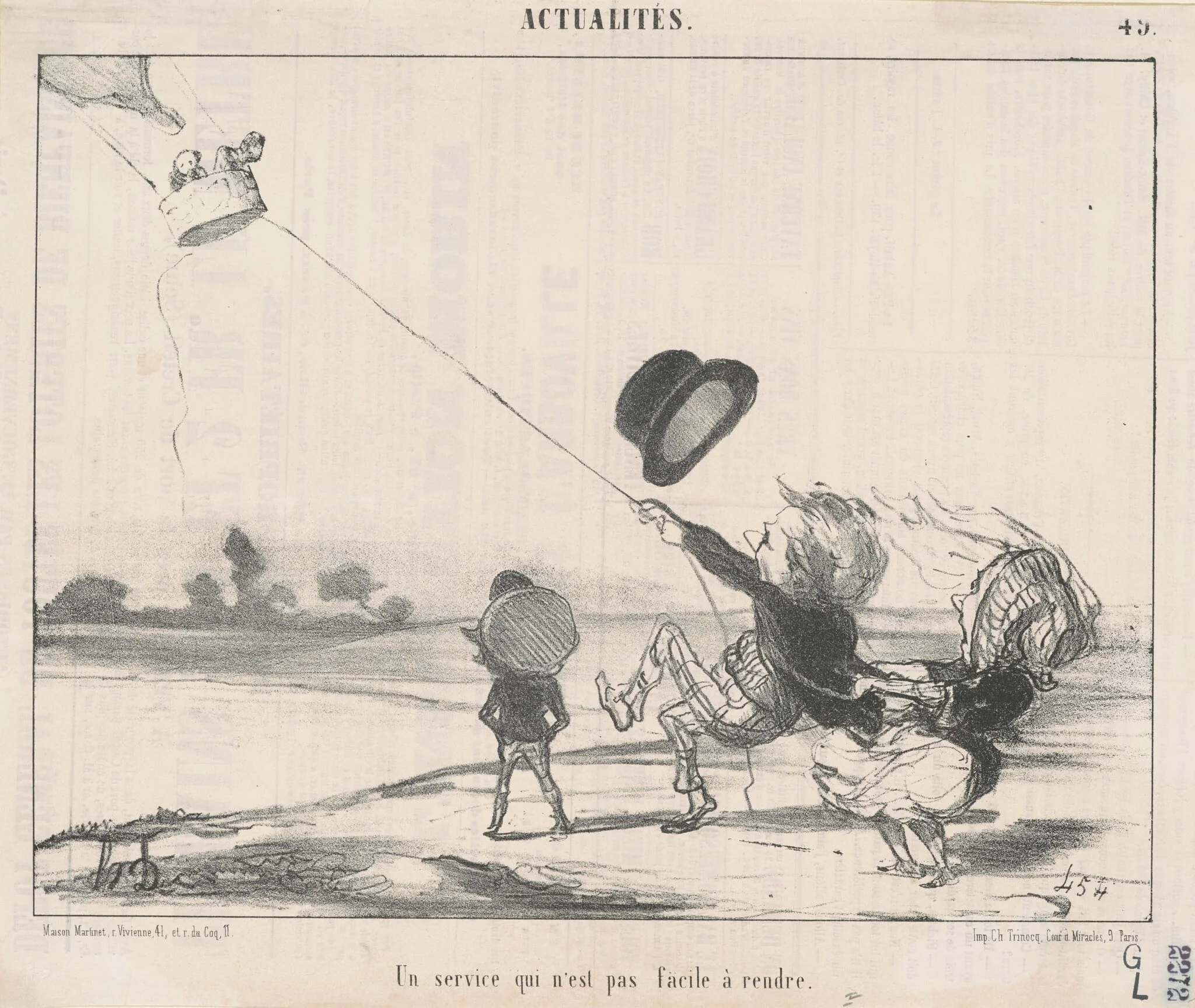 Un service ... pas facile a rendre, by Honoré Daumier, ink, 1852