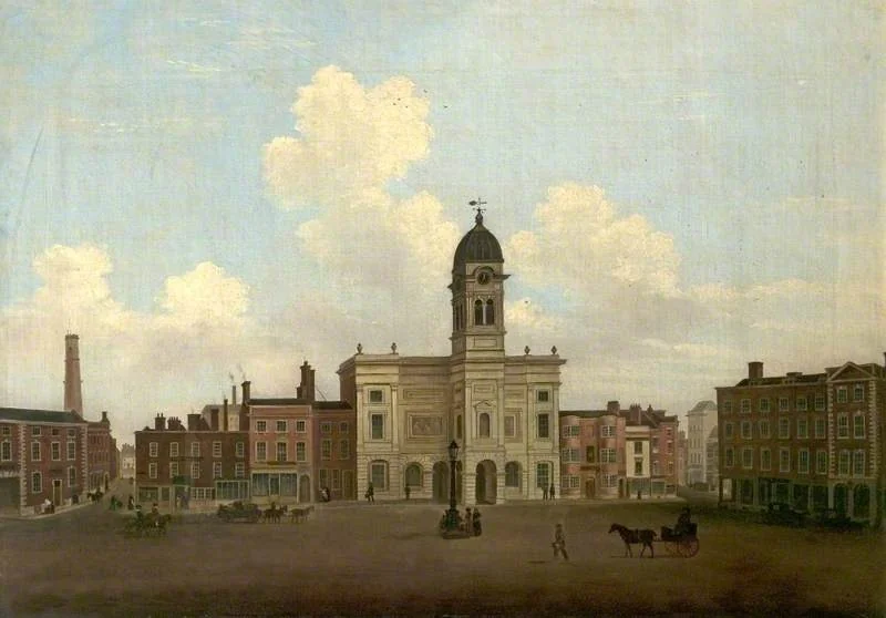 View of the Market Place, Derby, by Henry Lark Pratt, oil, 1850