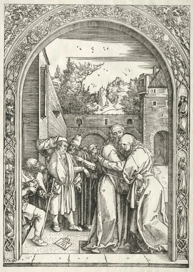 Life of the Virgin:  Joachim and Anna Embracing under the Golden Gate, by Albrecht Dürer, 1504
