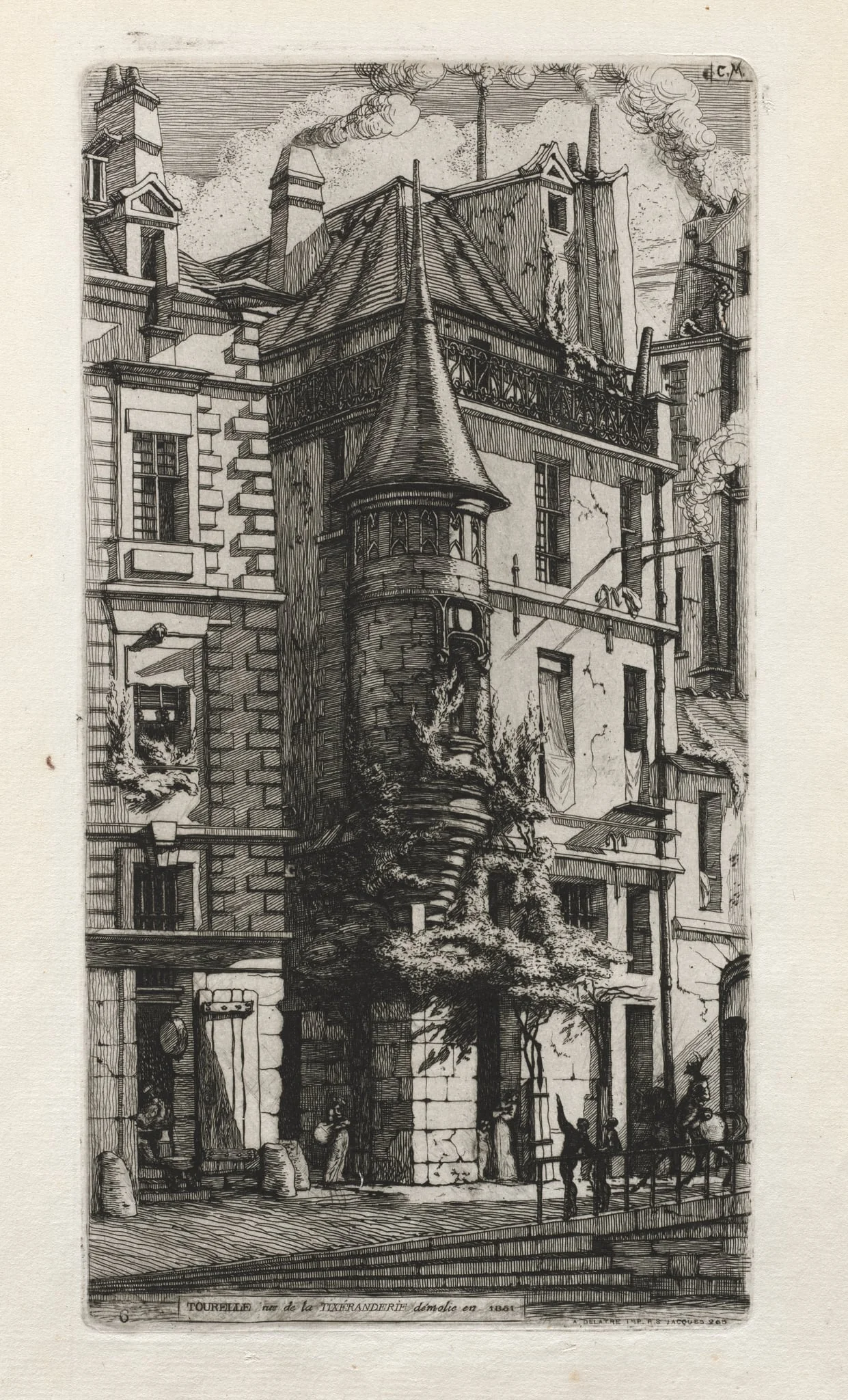 House with a Turret, rue de la Tixéranderie, Paris, by Charles Meryon, 1852