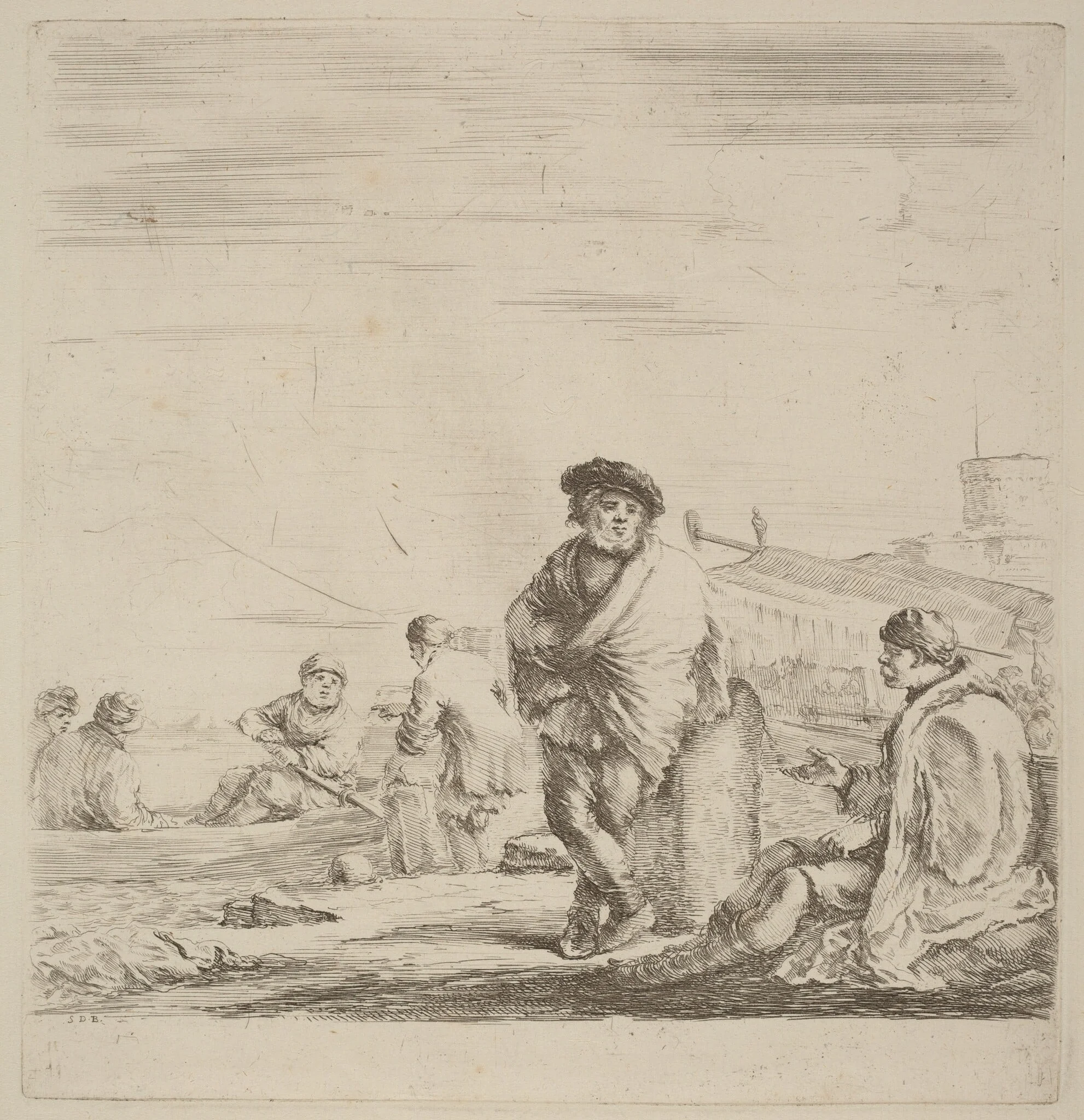 Standing Sailor Talking with a Seated Levantine, by Stefano Della Bella, ink, 1637