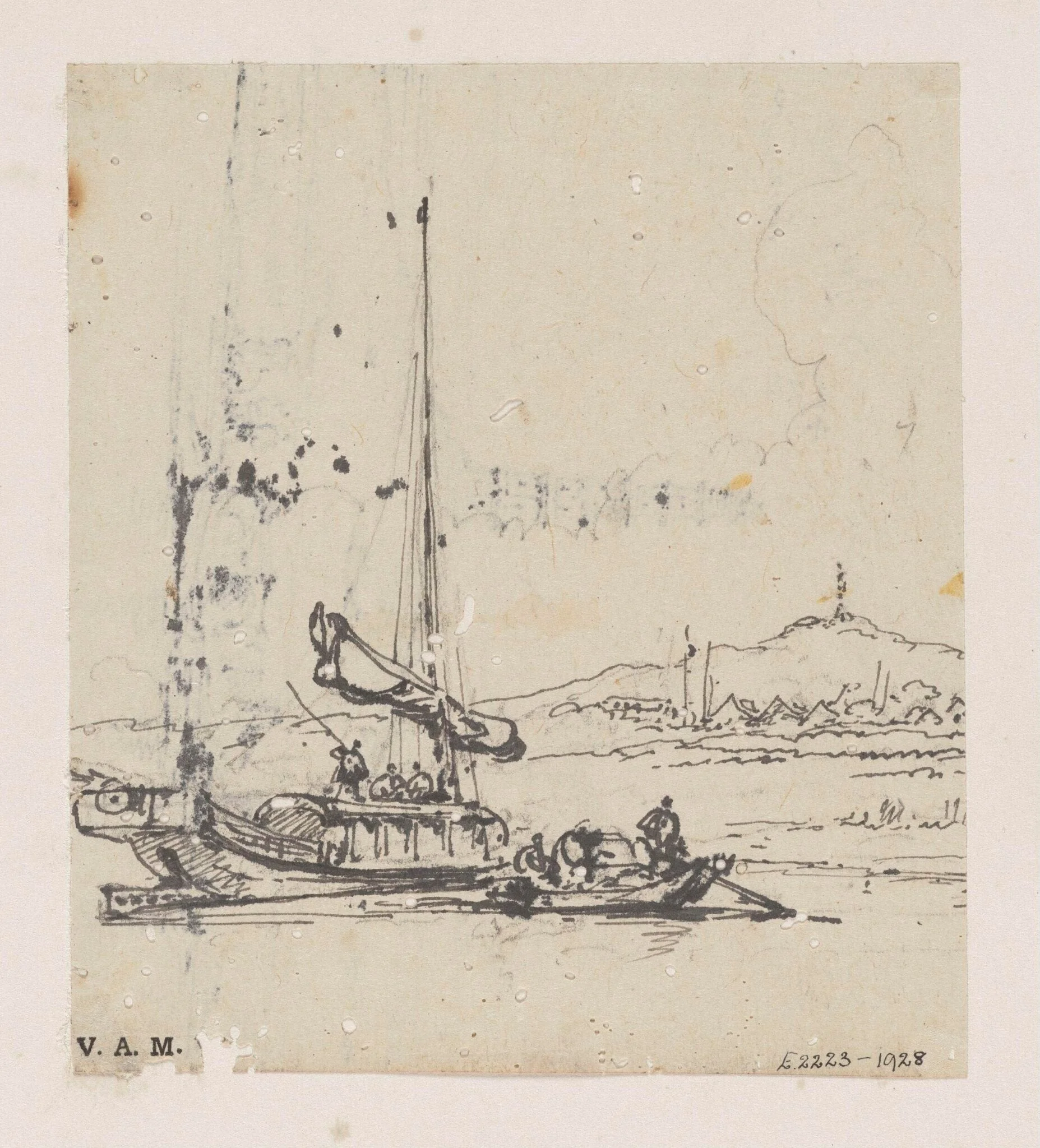 A junk with a Tanka boat alongside, by George Chinnery, 19