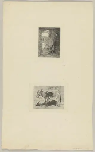 Lombard Farmhouse (above); Saddled Donkey Standing in Front of a Shop (below)