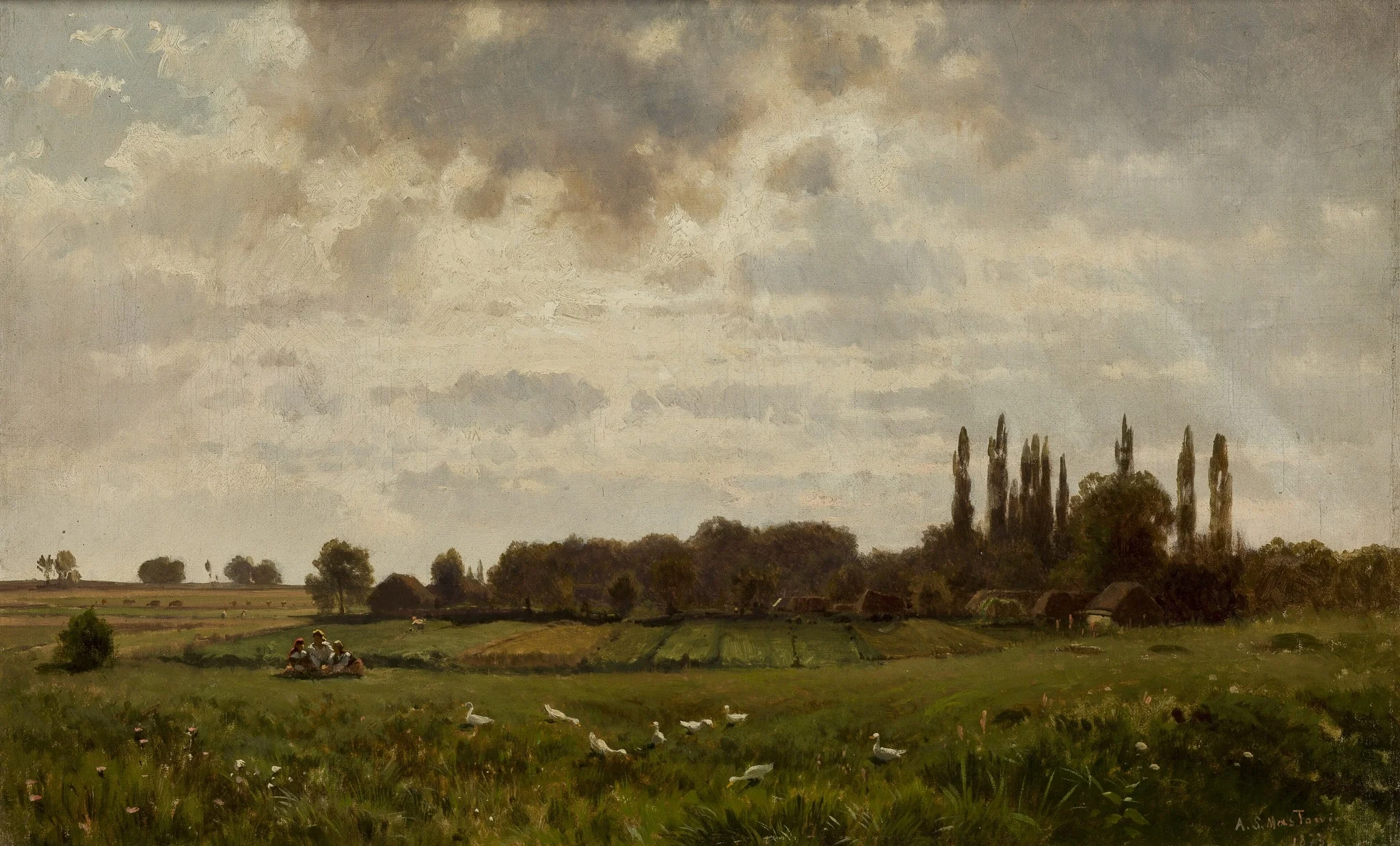 Village Masłowice, by Aleksander Świeszewski, oil, 1873