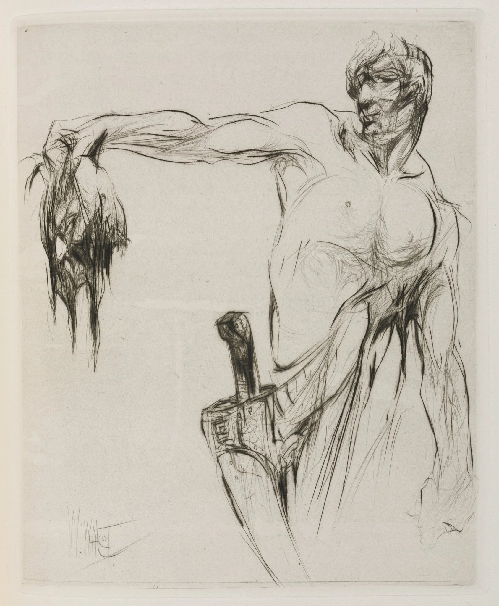 Herodias: Page 53, The head entered and mannaeus held it by the hair, at arm's length, proud from the applause, by William Walcot, 1928