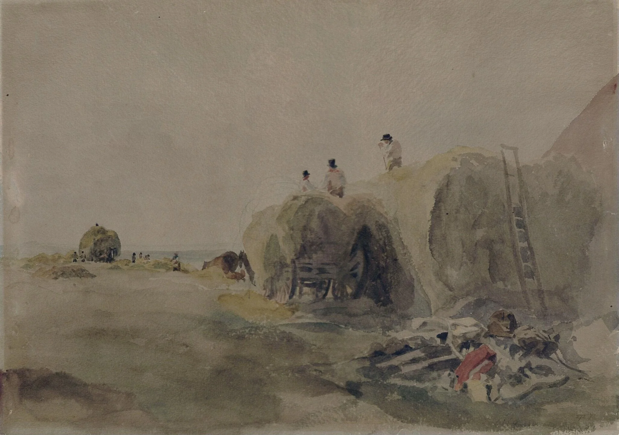 Stacking Hay, near Lincoln, by Peter De Wint, watercolor, 1805
