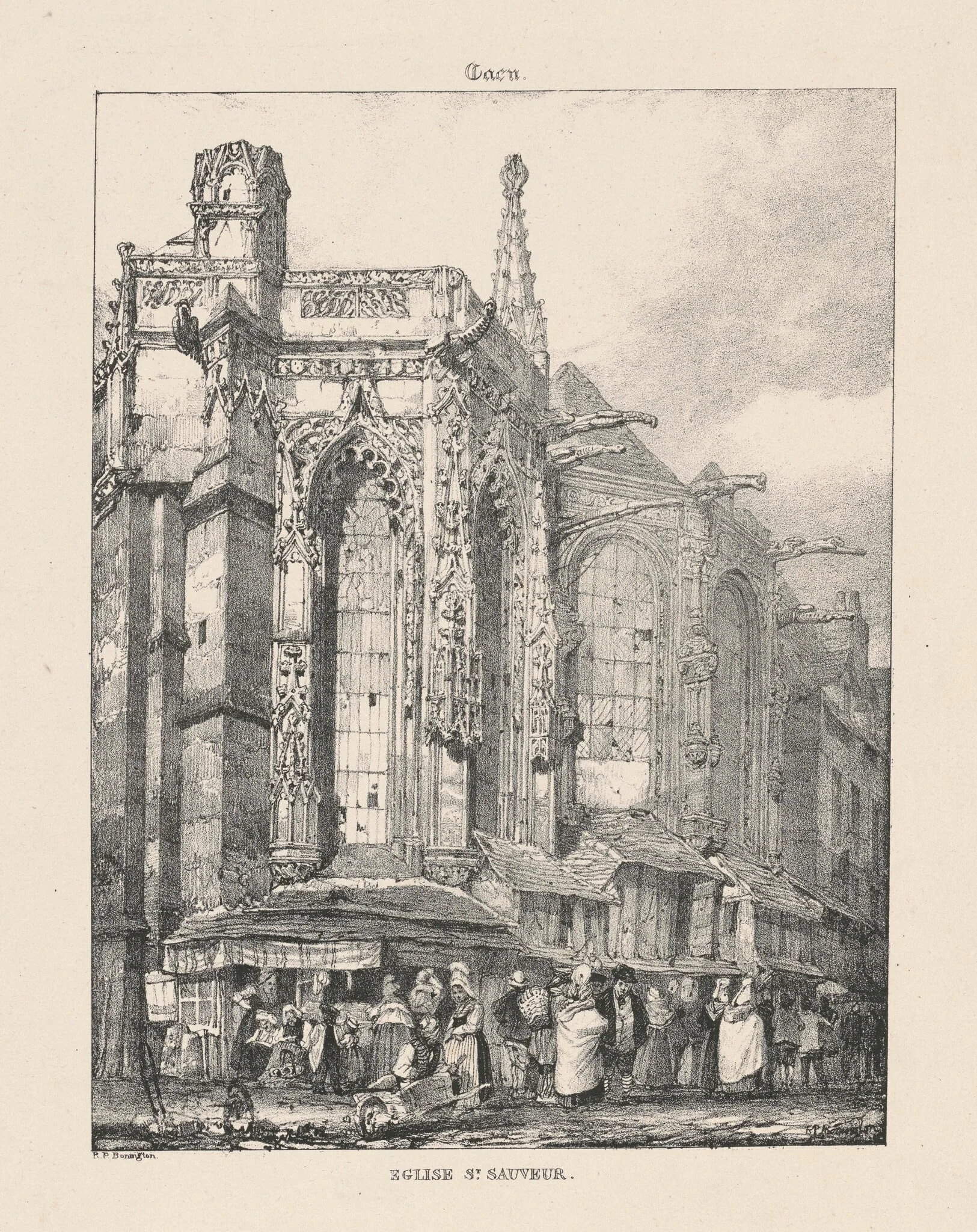 Église St. Sauveur, by Richard Parkes Bonington, ink, 1824