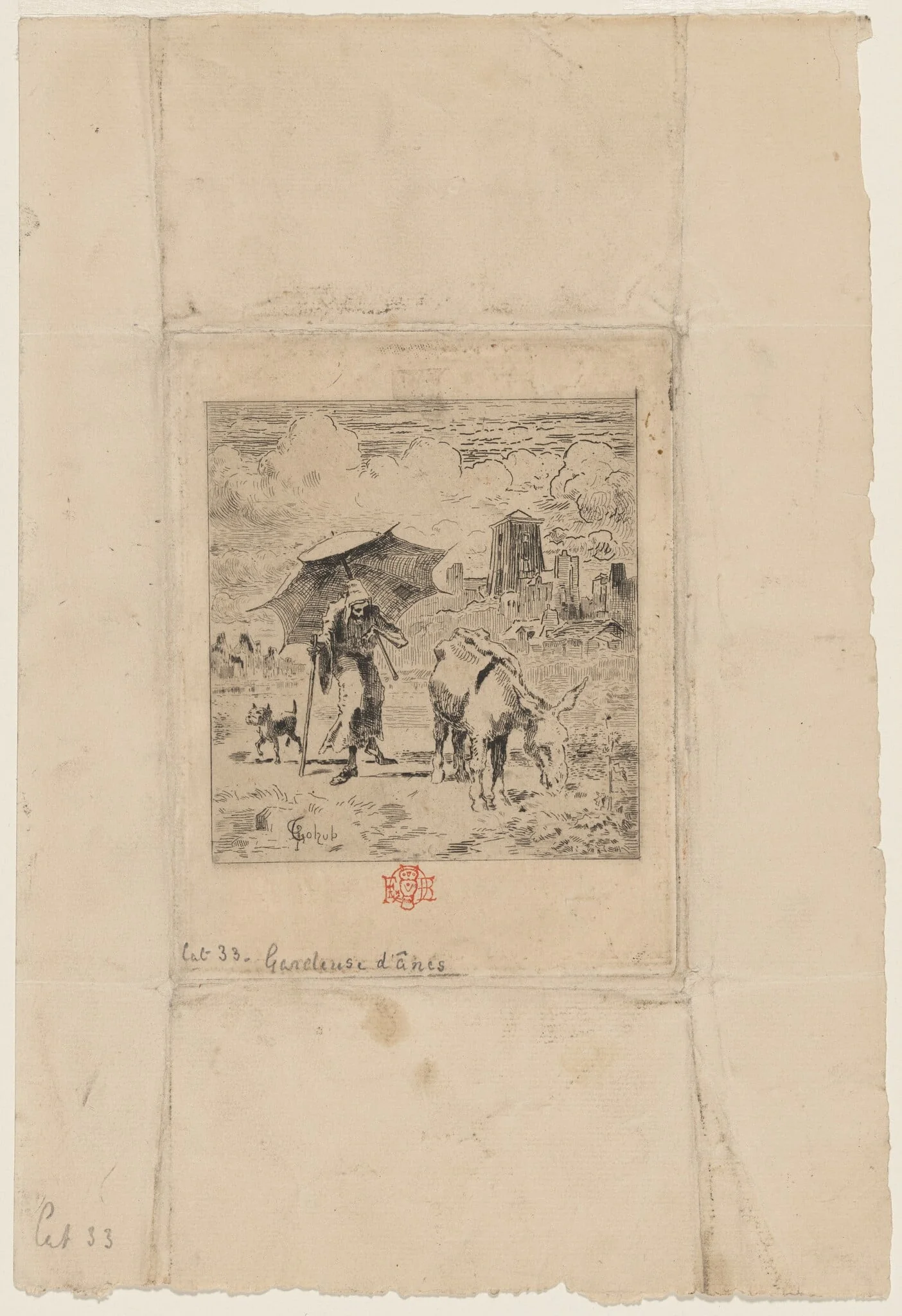 Gardeuse d'Anes Merchant (The Donkey Herder), by Félix-Hilaire Buhot, ink, 1873