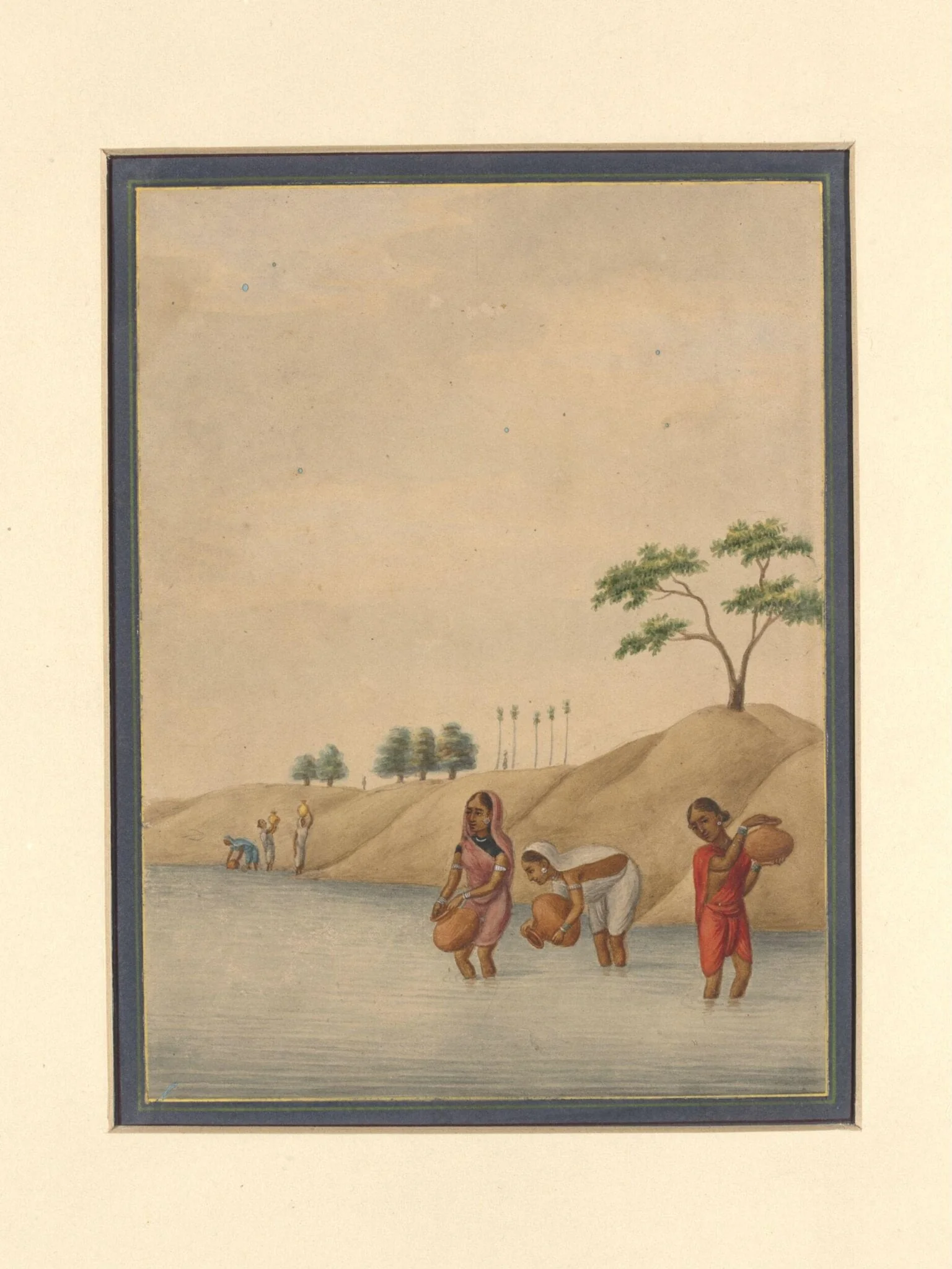 A woman drawing water from a well