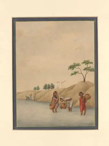 A woman drawing water from a well