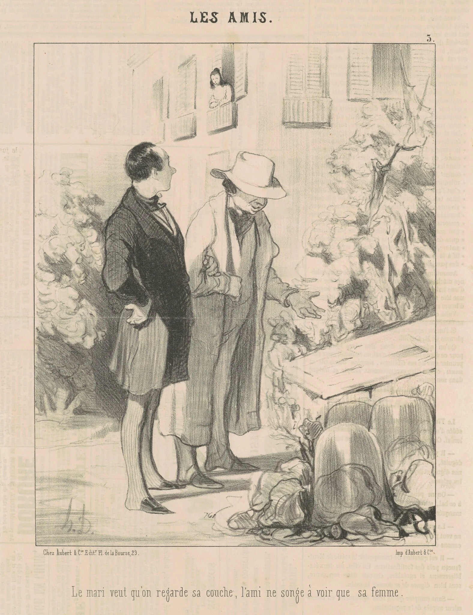 Le mari veut qu'on regarde sa couche ..., by Honoré Daumier, ink, 1845