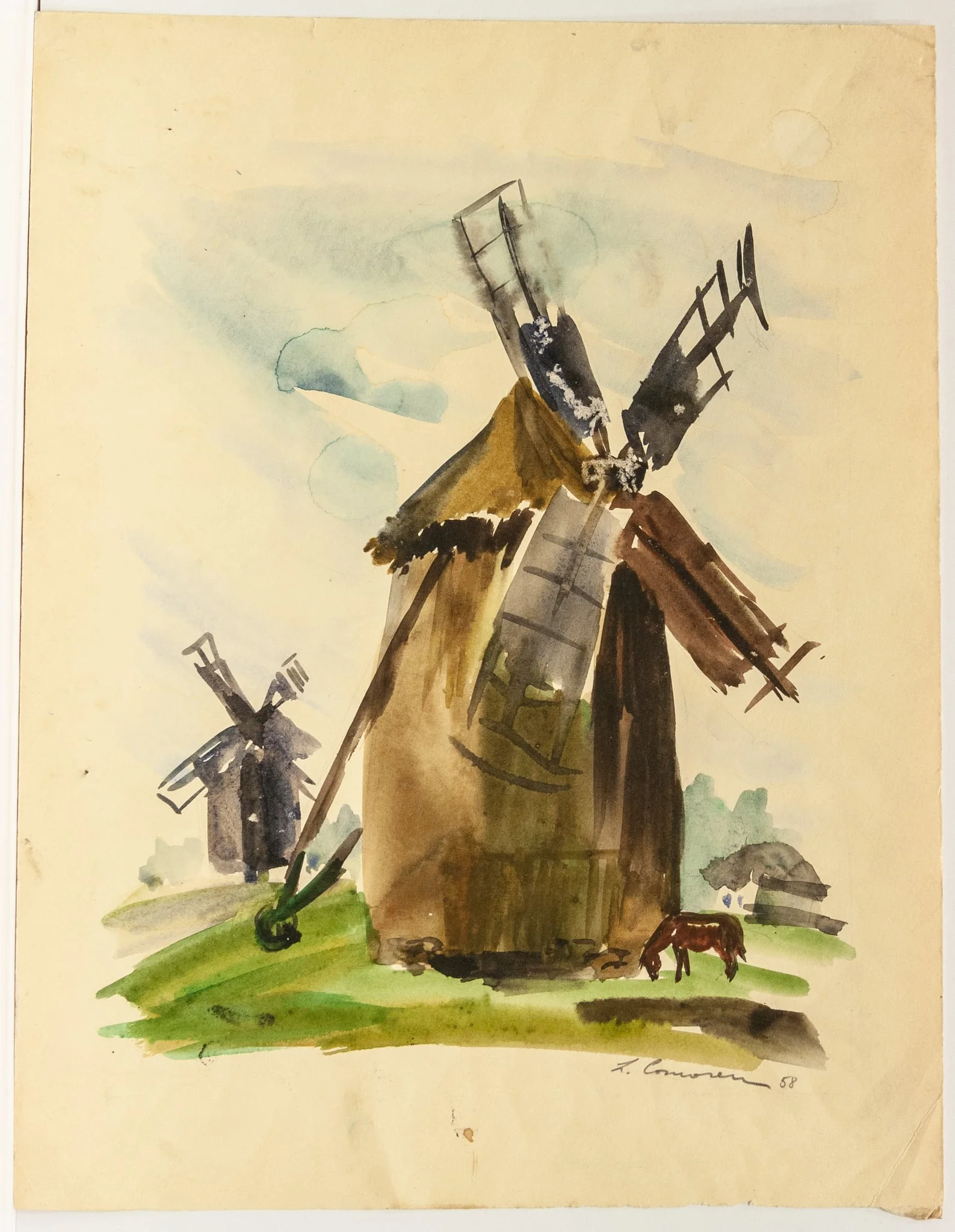 Moară de vânt în Dobrogea, by Lucia Cosmescu, 1950