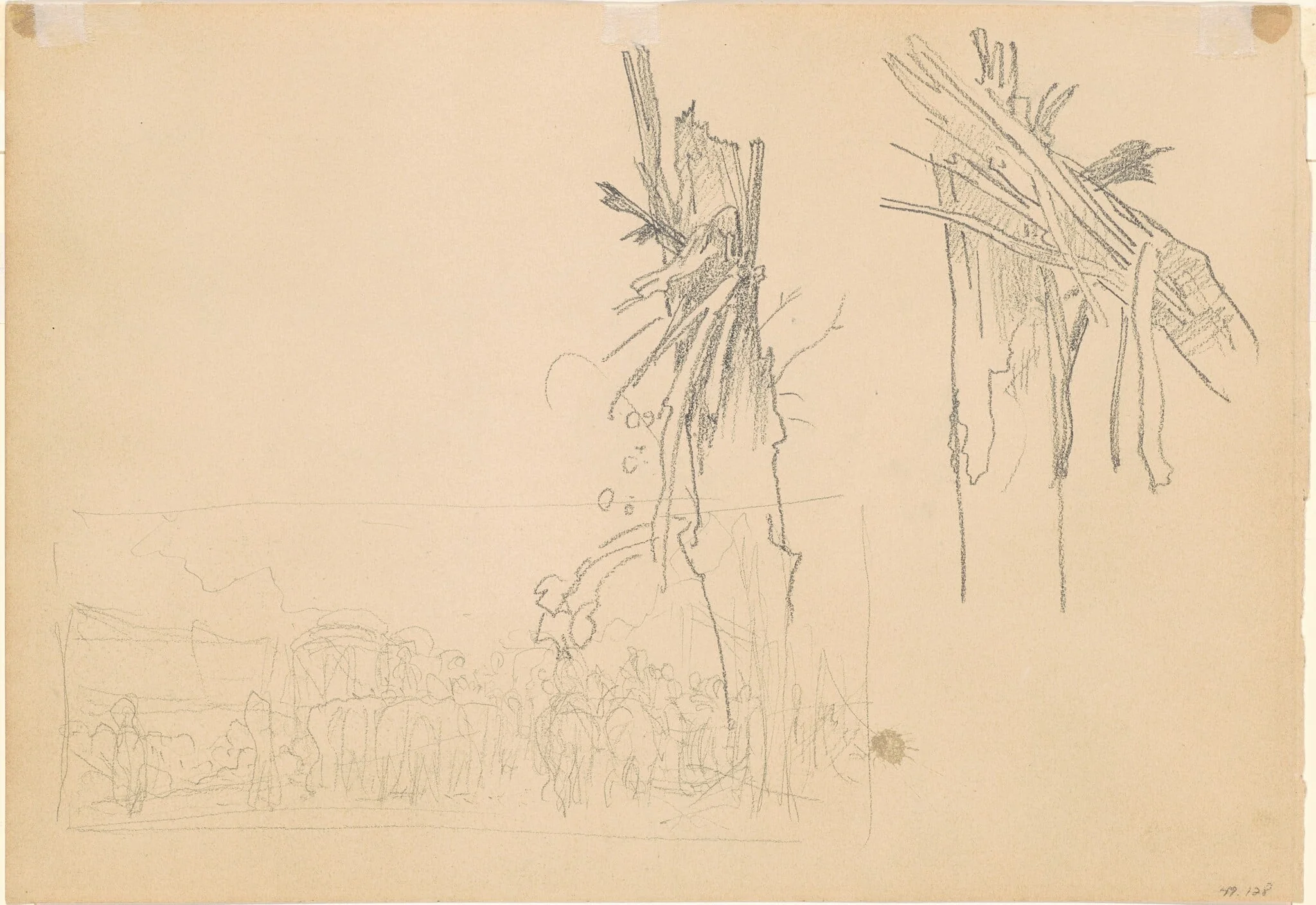 Two Shattered Trees; and Study for "The Road" [verso], by John Singer Sargent, graphite, 1918