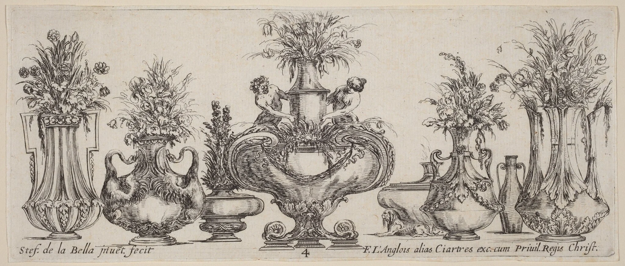 Fantastic Vases, by Stefano Della Bella, ink, 1646