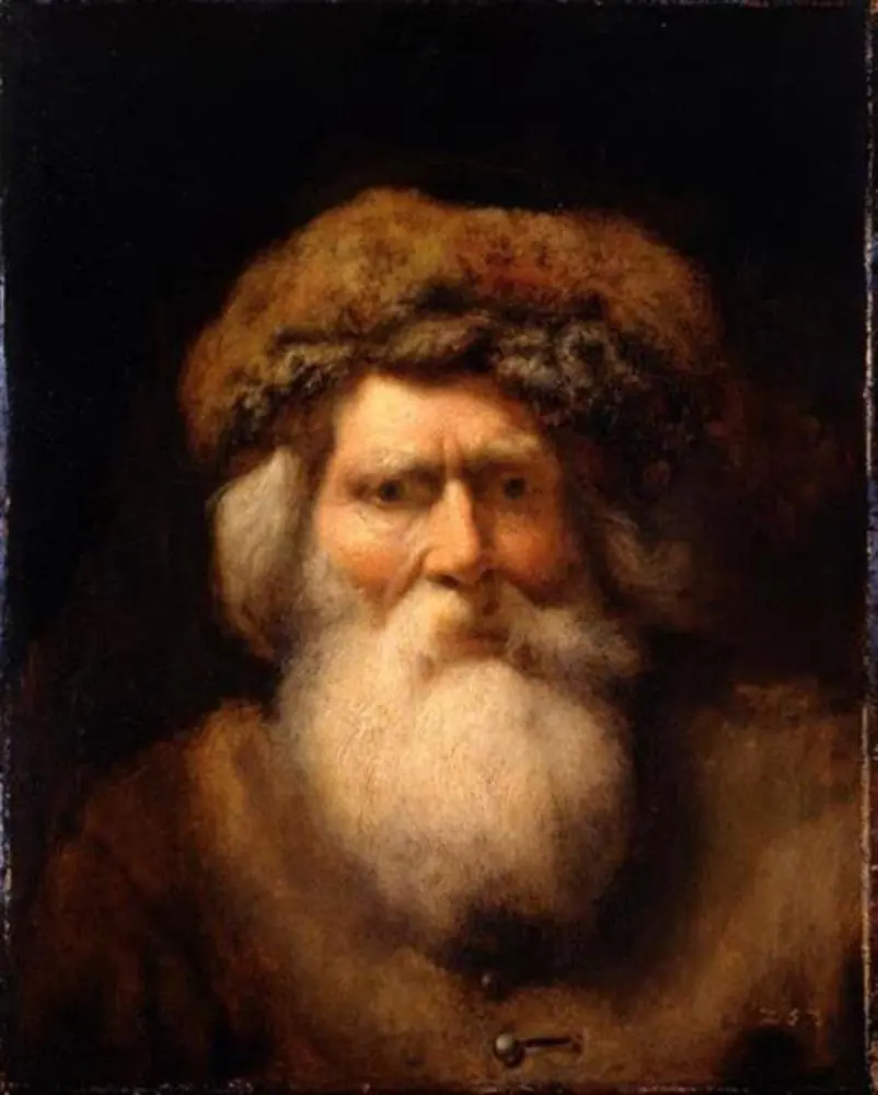 Tronie of an old man with a fur cap