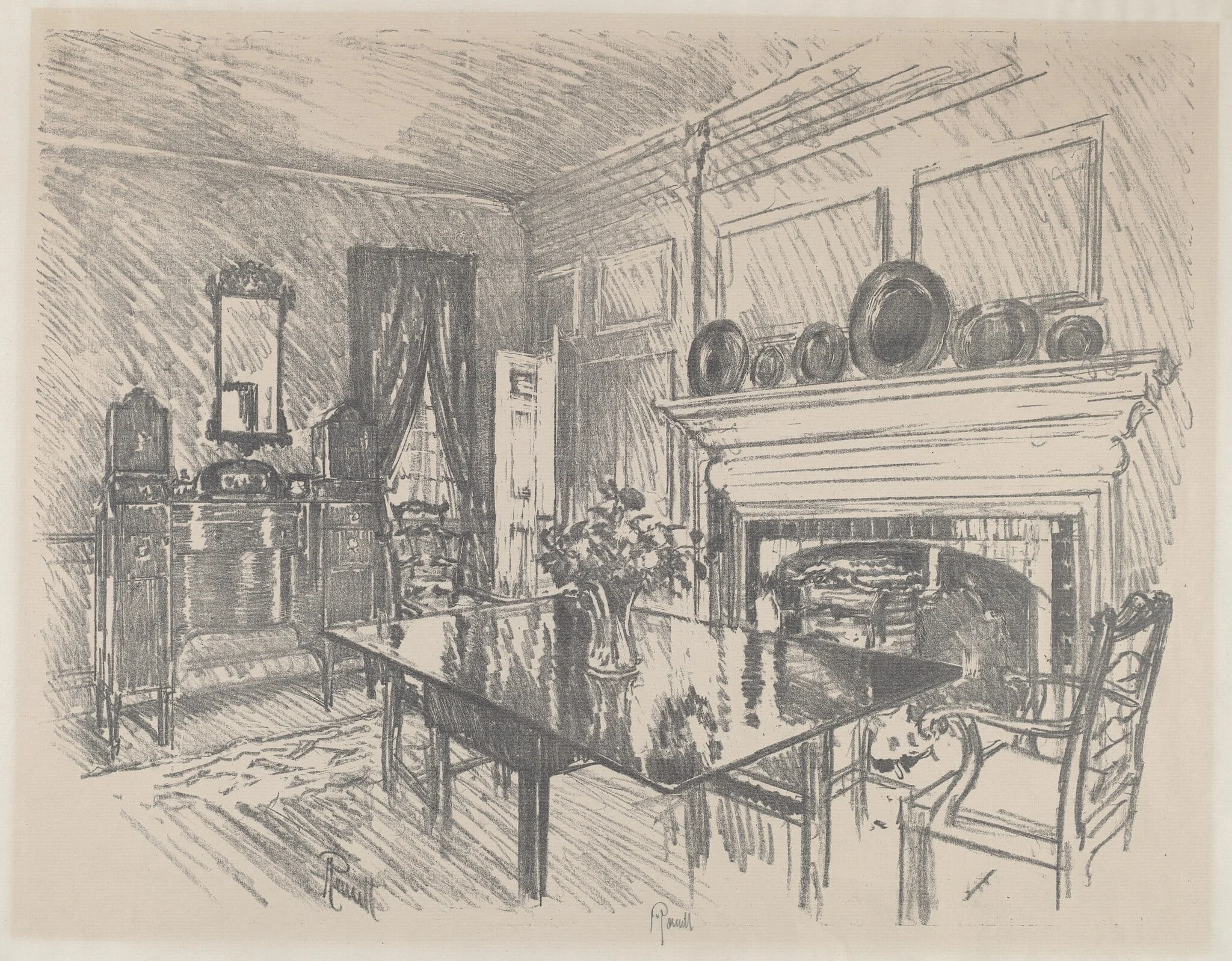 The Dining Room, Stenton, by Joseph Pennell, ink, 1912