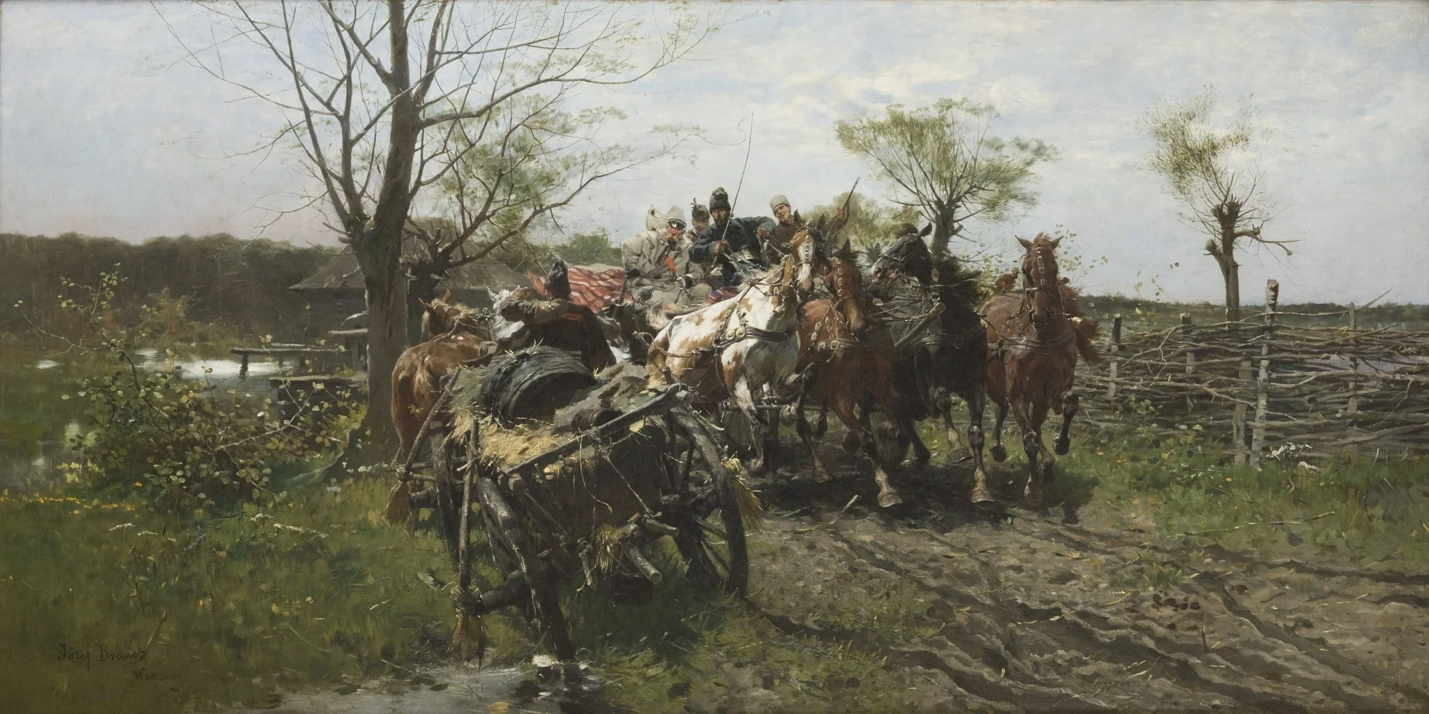 Meeting on a Bridge, by Józef Brandt, oil, 1892