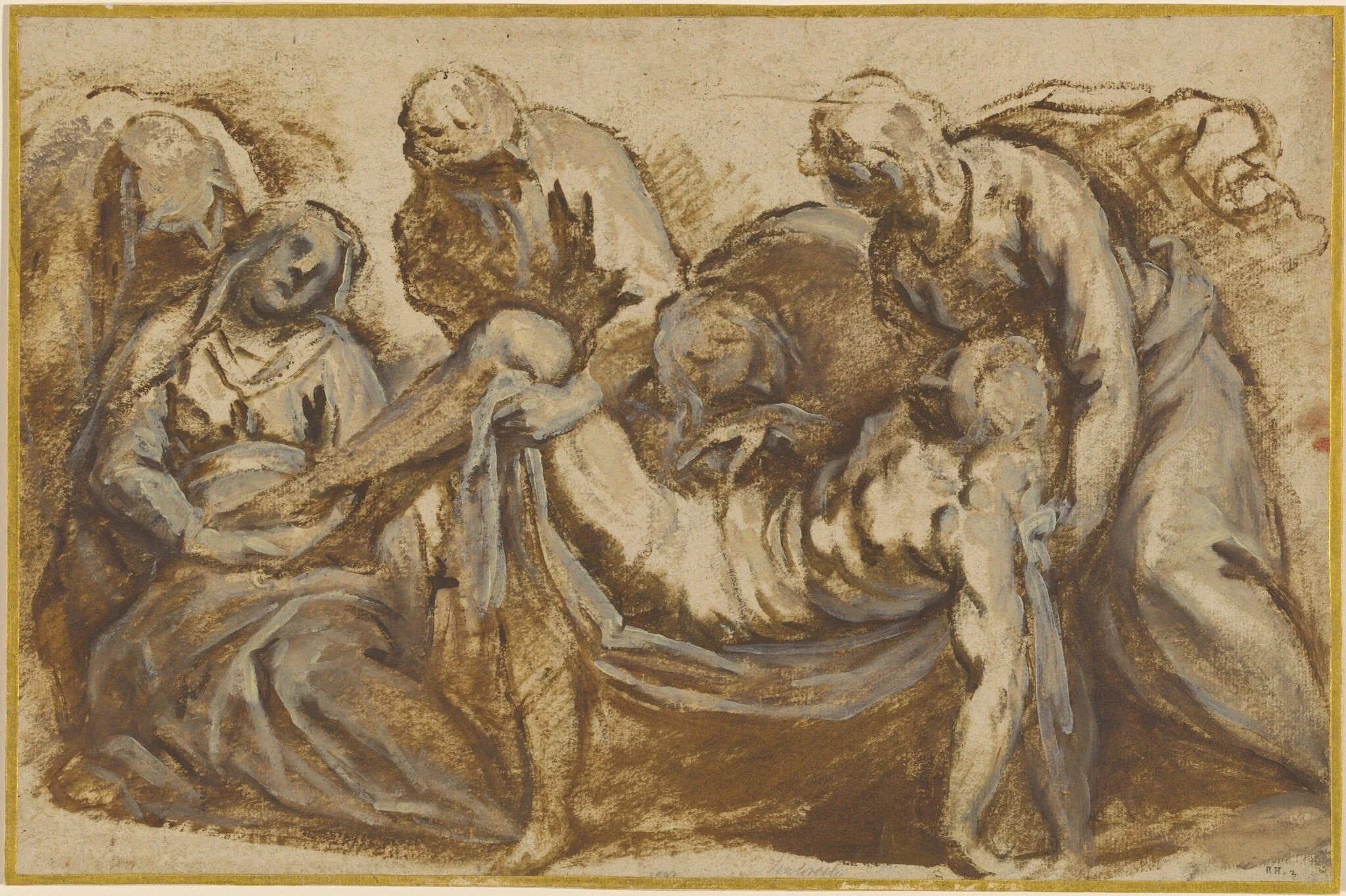 Christ Carried to the Tomb, by Jacopo Palma il Giovane, chalk, 1614