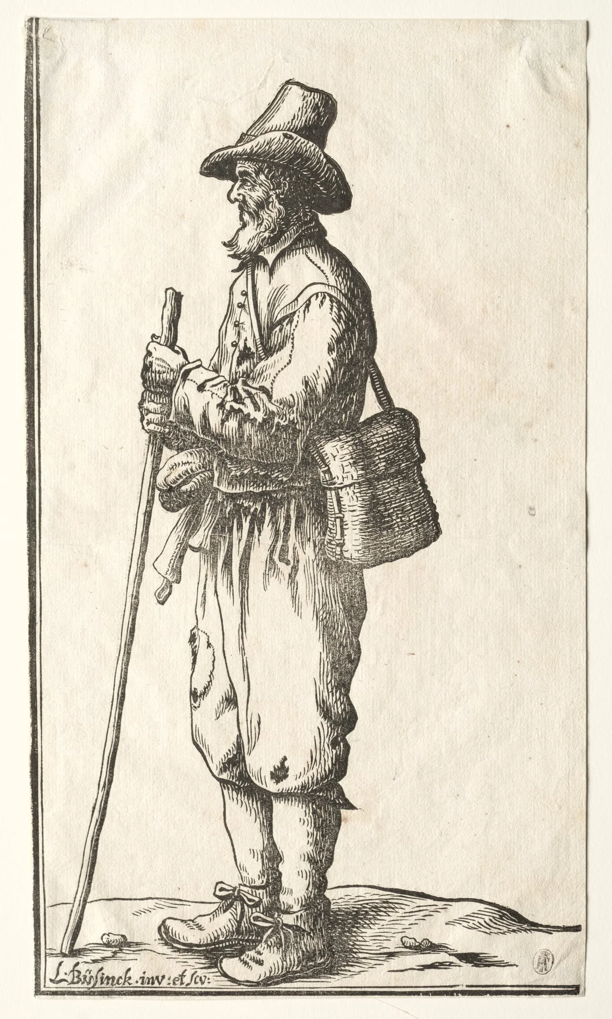 Beggar in Profile Toward Left, by Ludolph Büsinck, 1639