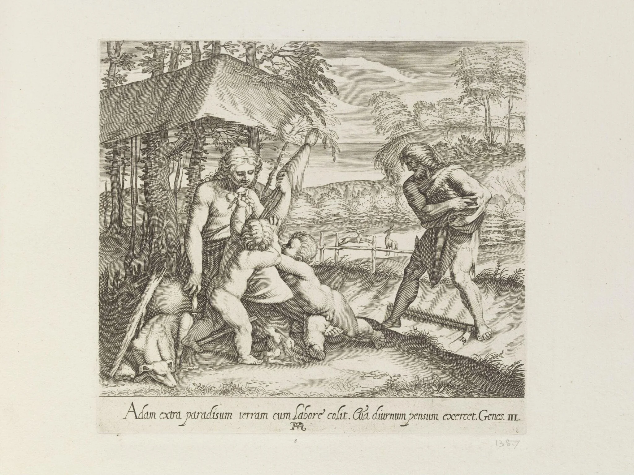 Adam cultivating the Earth, by Francesco Villamena, 1626
