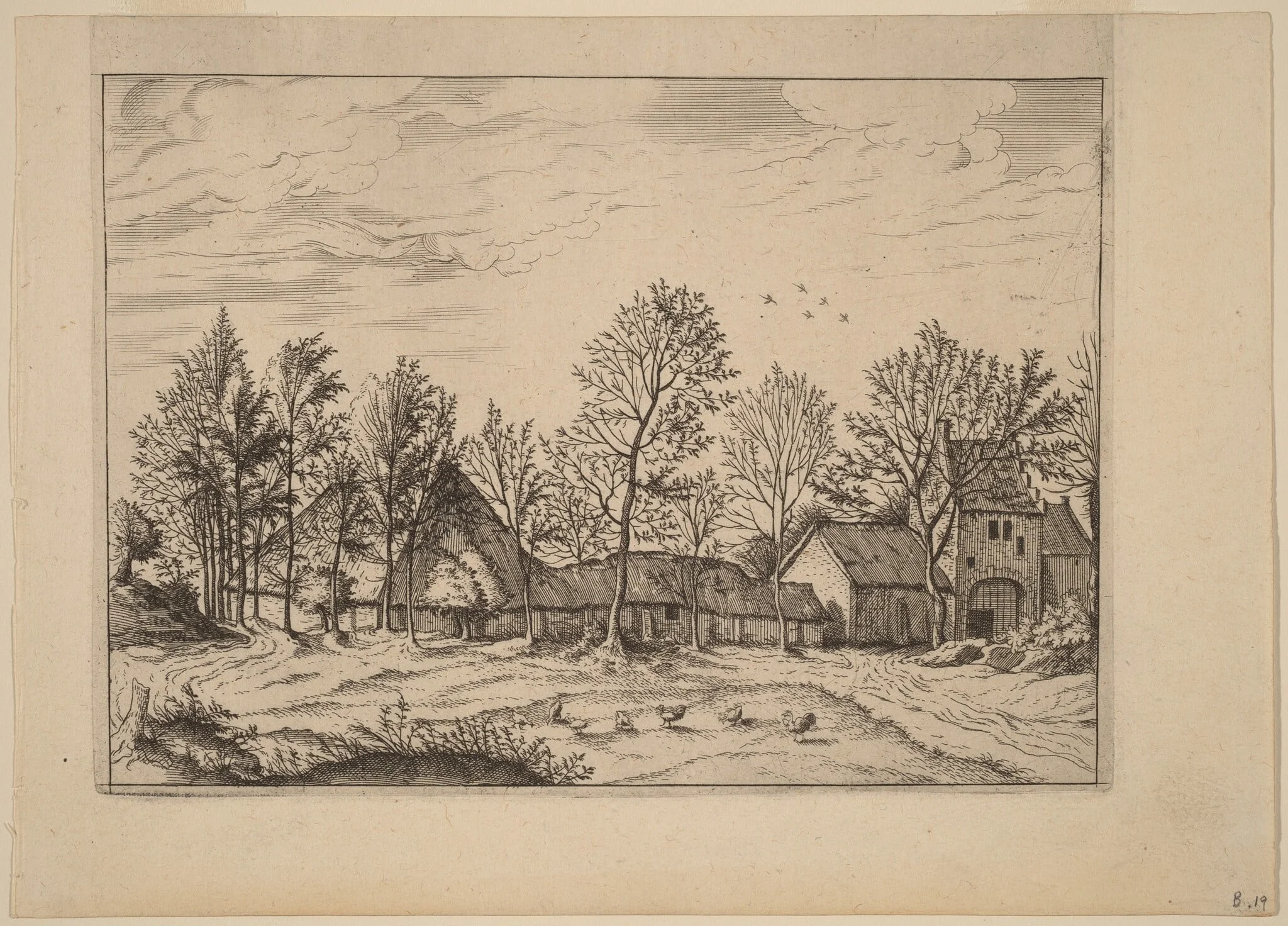 Farm with Gateway, by Johannes van Doetechum the Elder, ink, 1560