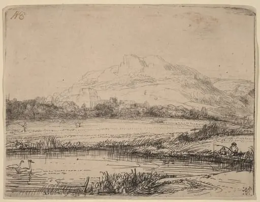 Canal with an Angler and Two Swans